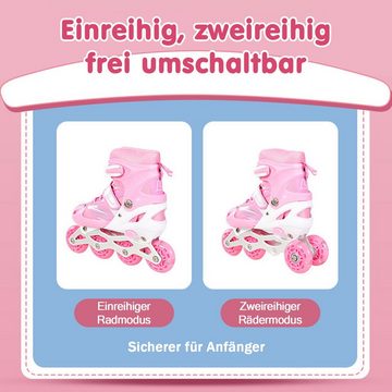 Kpaloft Inlineskates Set, 3 Gang, mit 8 blinkenden LED-Rädern, (Einstellbare Größe 33-37), Umschaltbare Doppelreihe, für Kinder, Mädchen, Erwachsene,Anfänger