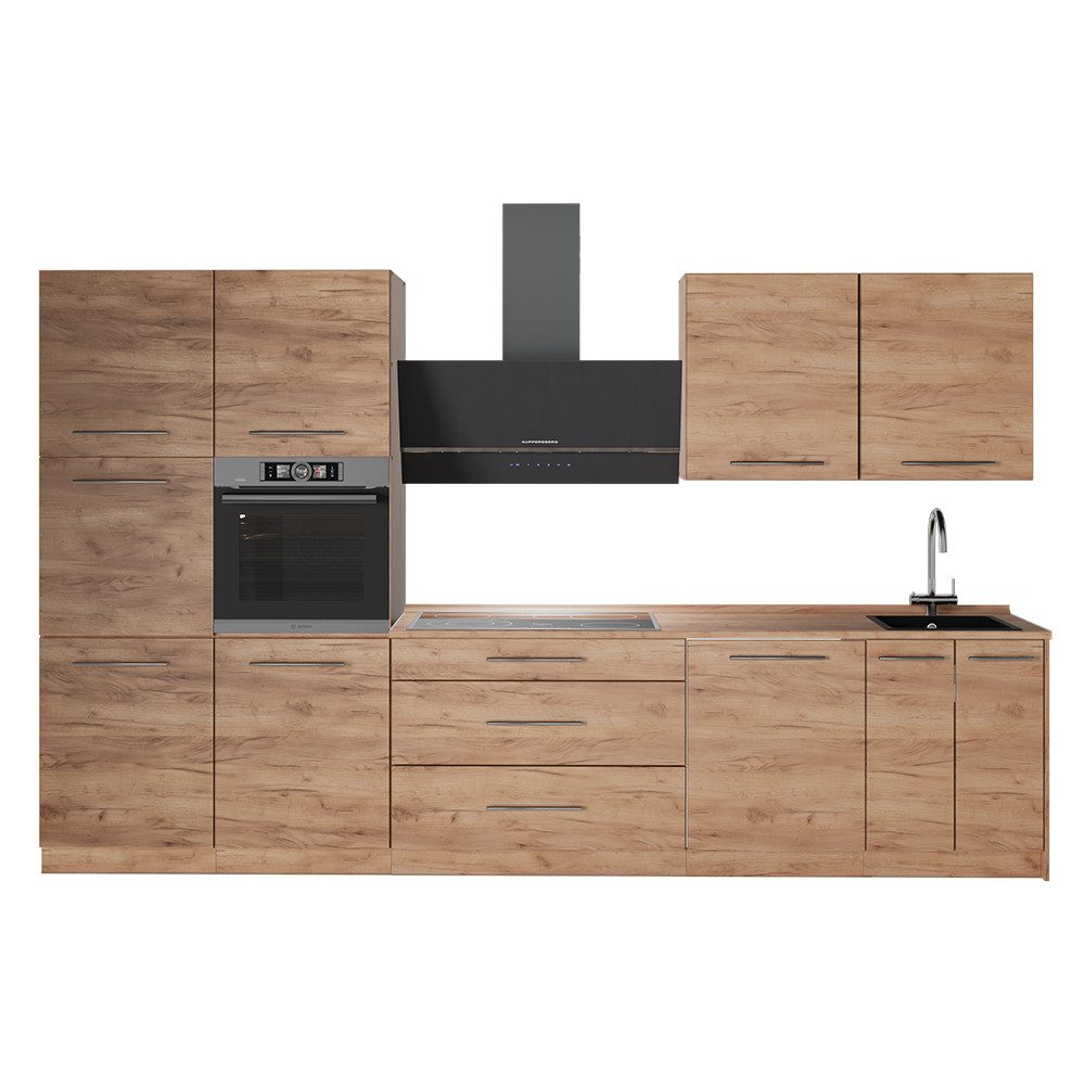 Vicco Küchenzeile Fame-Line, Goldkraft Eiche/Goldkraft Eiche, 340 cm ohne Arbeitsplatte