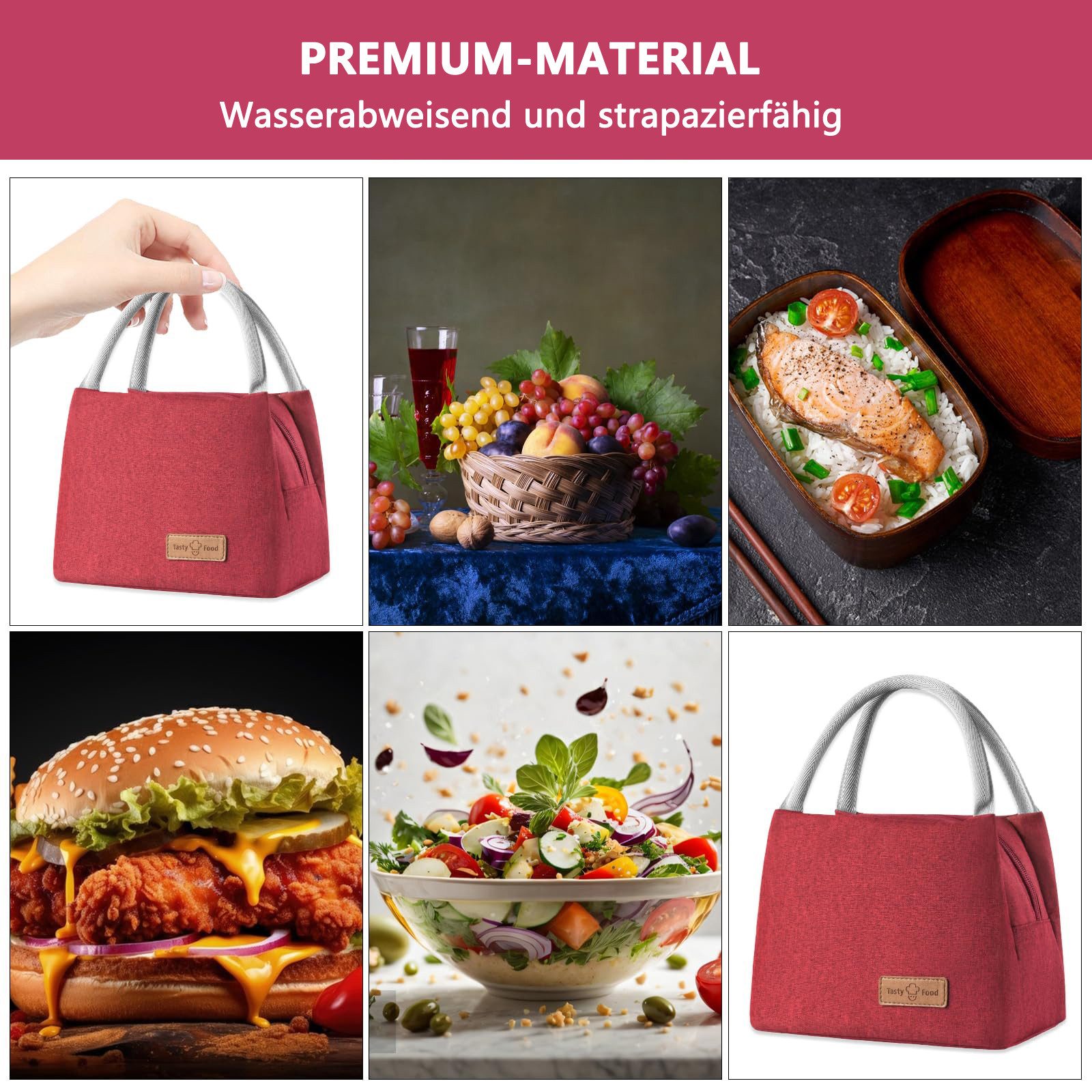 Agger Kühltasche Lunchtasche Isolierte Lunchbox Bag, Wasserdicht Vespertasche, Kühltasche Herren Damen,Tragbar wasserdichtes Lunch Tasche – Bild 5 von 5