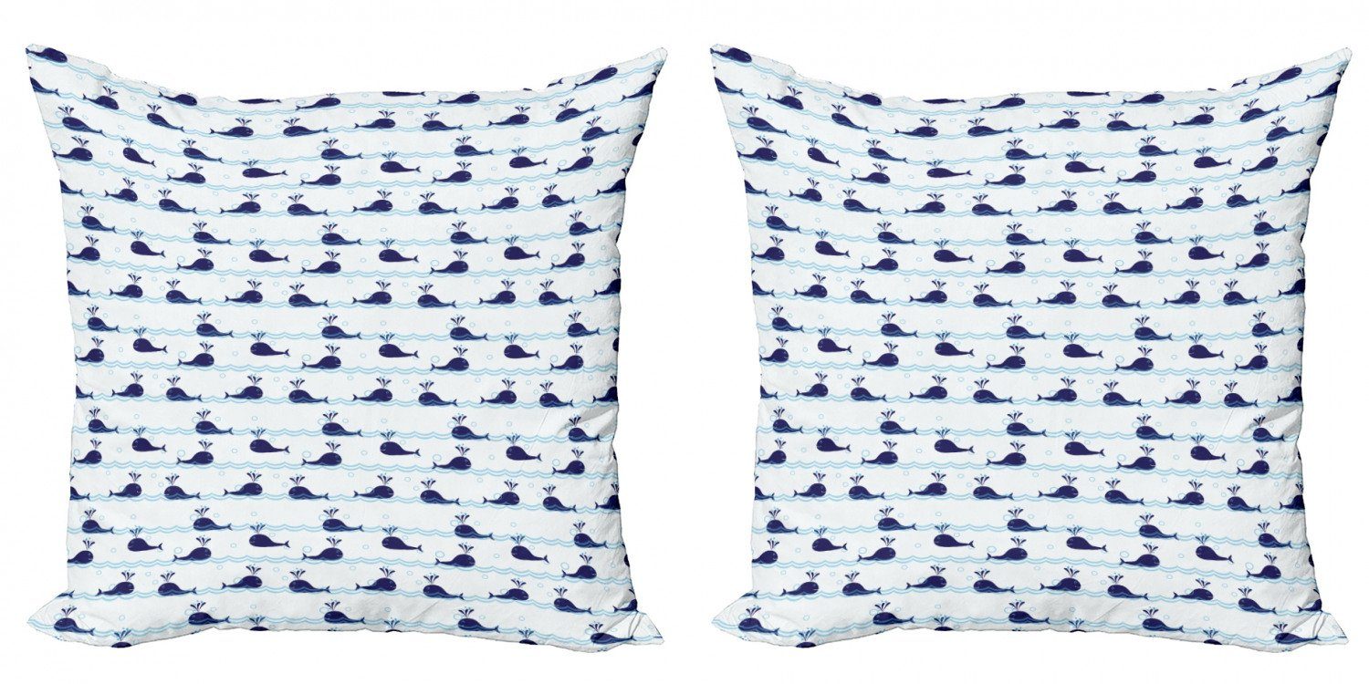 Kissenbezüge Modern Accent Doppelseitiger Digitaldruck, Abakuhaus (2 Stück), Wal Blaue Fische auf dem Wasser