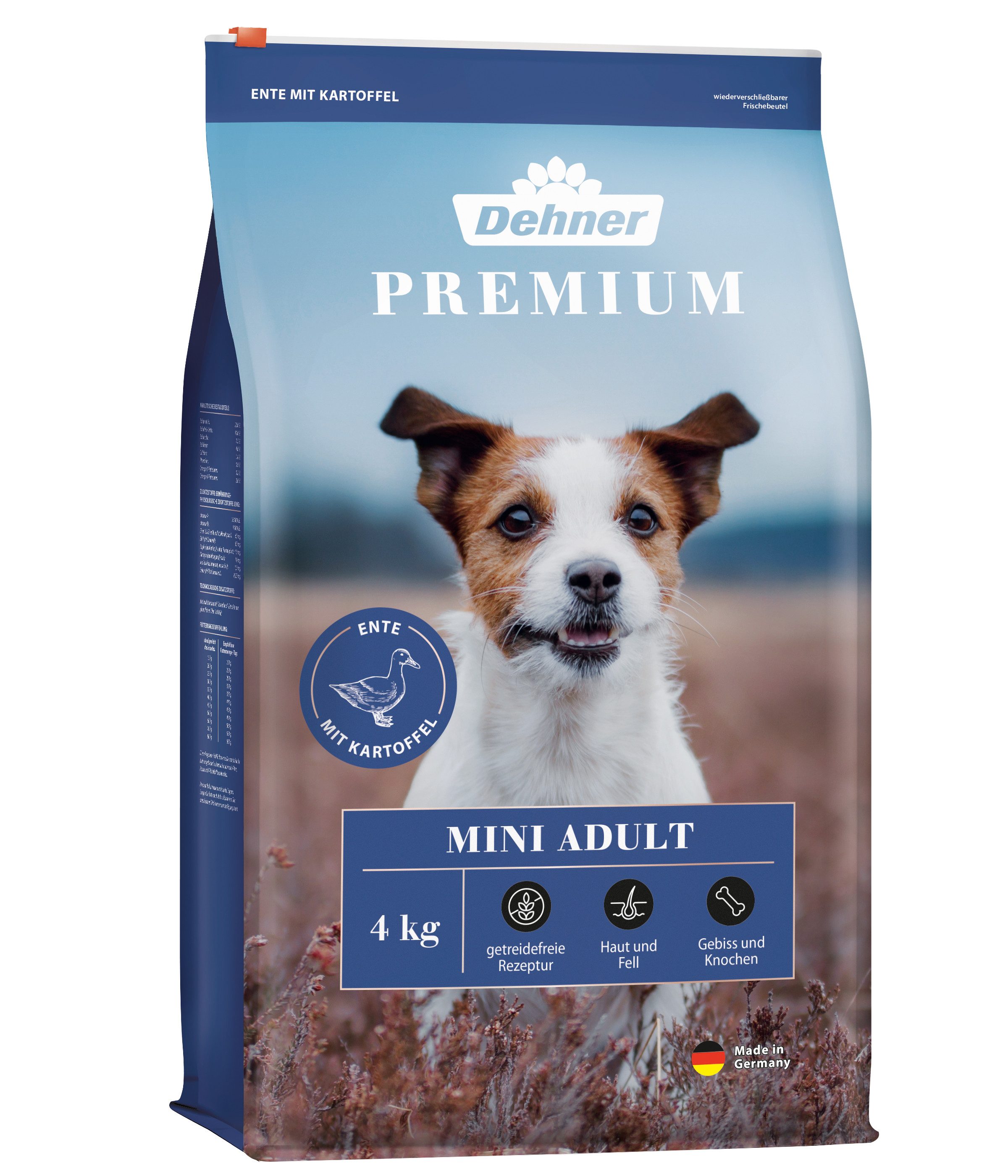 Dehner Premium Mini Adult Ente / Lamm / Kartoffel, 4 kg / 8 kg, getreidefrei Ente, Trockenfutter für: Hunde, Trockenfutter für ausgewachsene Hunde kleiner Rassen