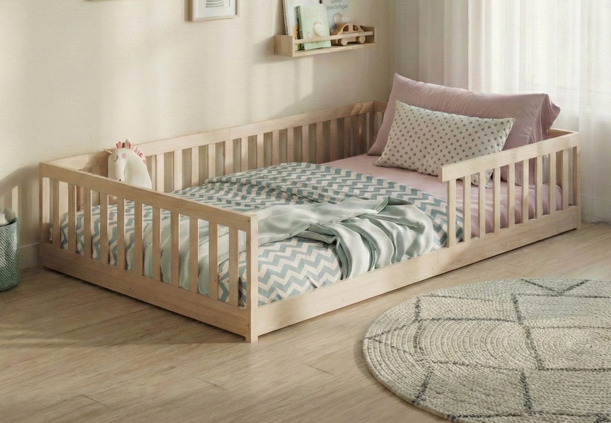 Kids Collective Kinderbett Bodenbett Bett mit Rausfallschutz & Lattenrost M günstig online kaufen