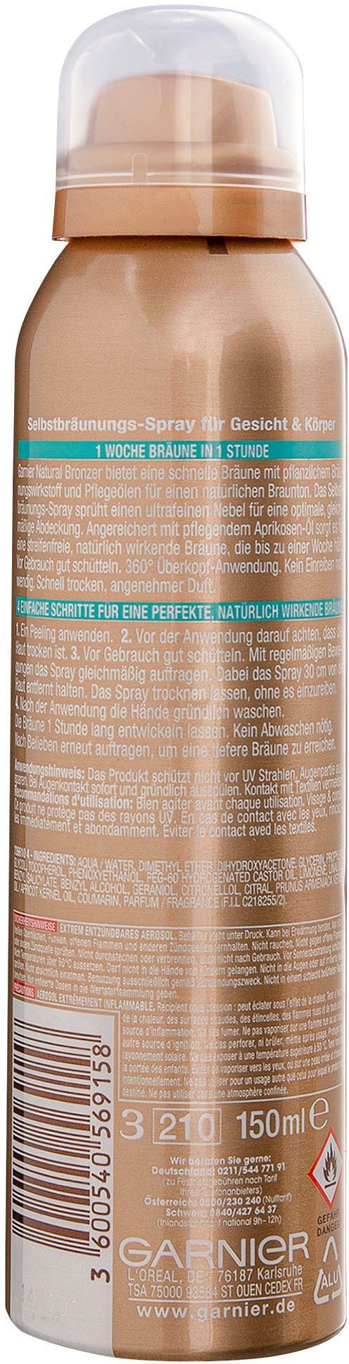 GARNIER Selbstbräunungsspray Ambre Solaire Natural Bronzer, mit einheitlicher und natürlich wirkender Bräune