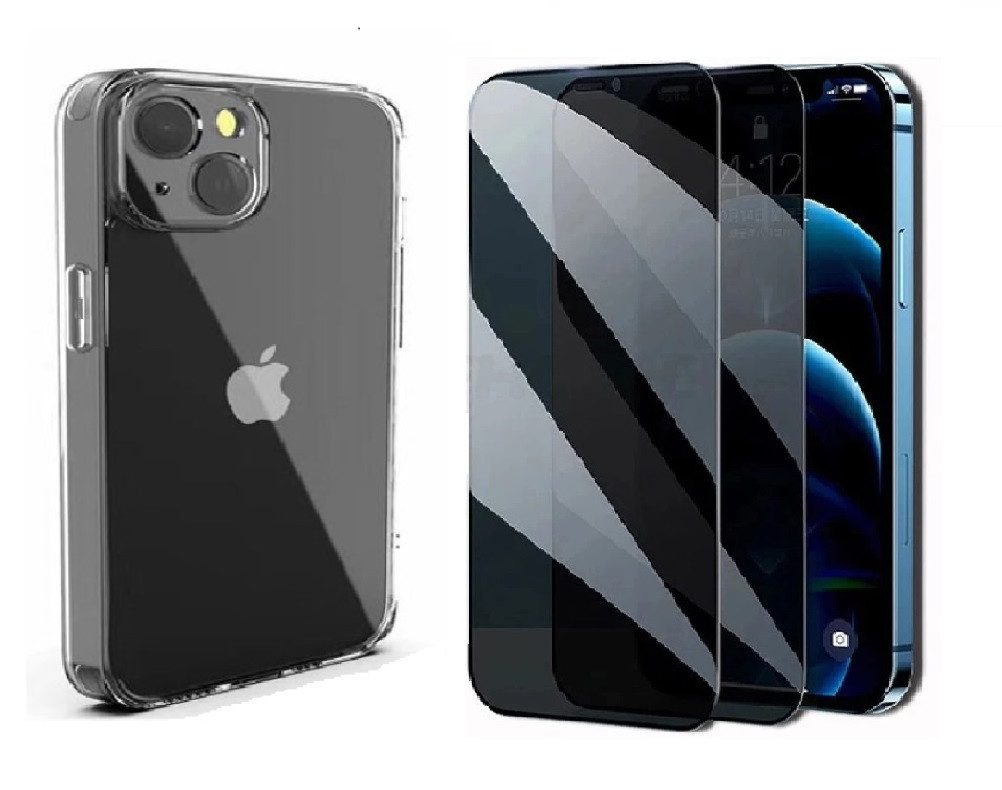 OLi Sichtschutzfolie Transparente Silikon Hülle mit Sichtschutzglas für IPhone 14 Plus, (Spar Set 2in 1, 2-St., Privat / Privacy), mit Kamera Schutz 6,7 Zoll, Stoßfeste TPU Silikon & Displayschutz