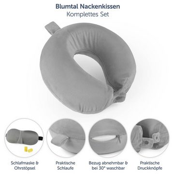 Blumtal Reisekissen Memory Foam - Nackenkissen mit waschbarem Bezug, ideal für's Flugzeug, Zug, Auto, Camping oder Zuhause, inkl. Schlafmaske & Ohrstöpsel - Travel Essentials