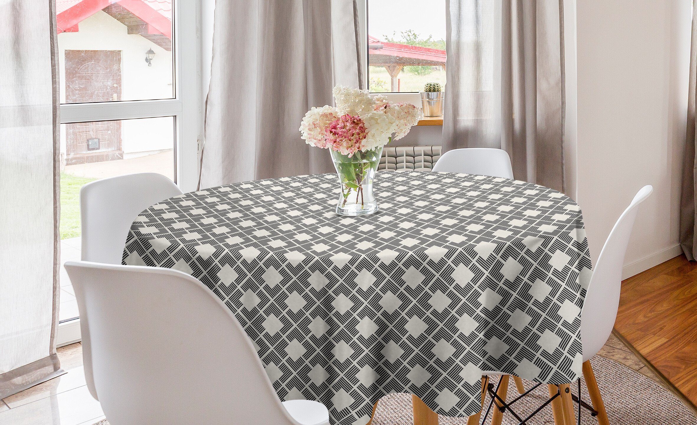 Abakuhaus Tischdecke Kreis Dekoration, Linien Quadrate Tischdecke Esszimmer Lattice Kunst Küche für Abstrakt Abdeckung