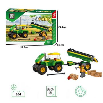 Blocki Konstruktions-Spielset BLOCKI MyFarm Traktor mit Anhänger Bauernhof Bausatz Spielzeug 164 tlg