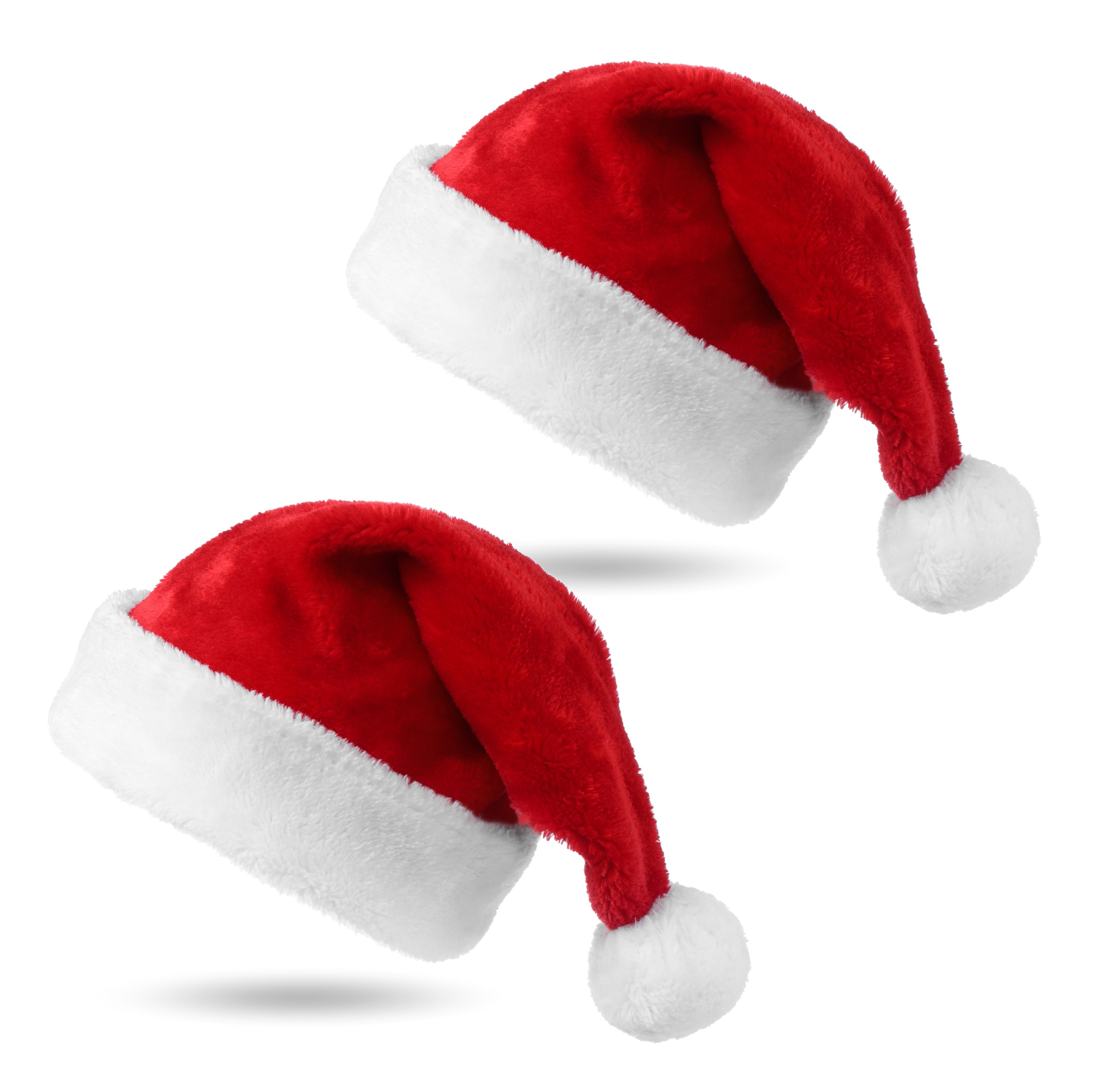 Weihnachtswunder® Bommelmütze 2er Samt Weihnachtsmütze Nikolausmütze rot - Weihnachten (2er Set, 2 Stück) weicher Samt