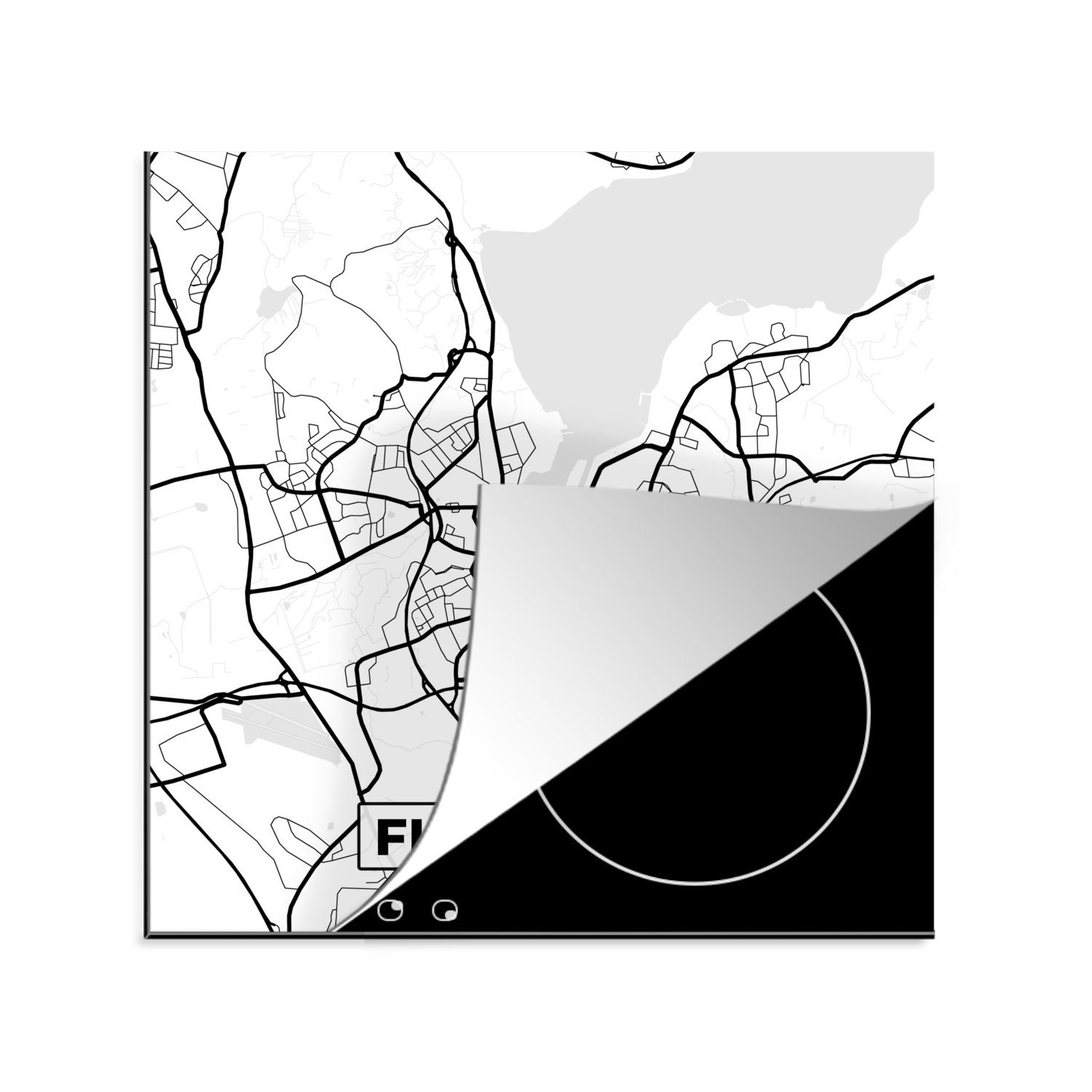 MuchoWow Herdblende-/Abdeckplatte Flensburg - Karte - Stadtplan, Vinyl, (1 tlg), 78x78 cm, Ceranfeldabdeckung, Arbeitsplatte für küche