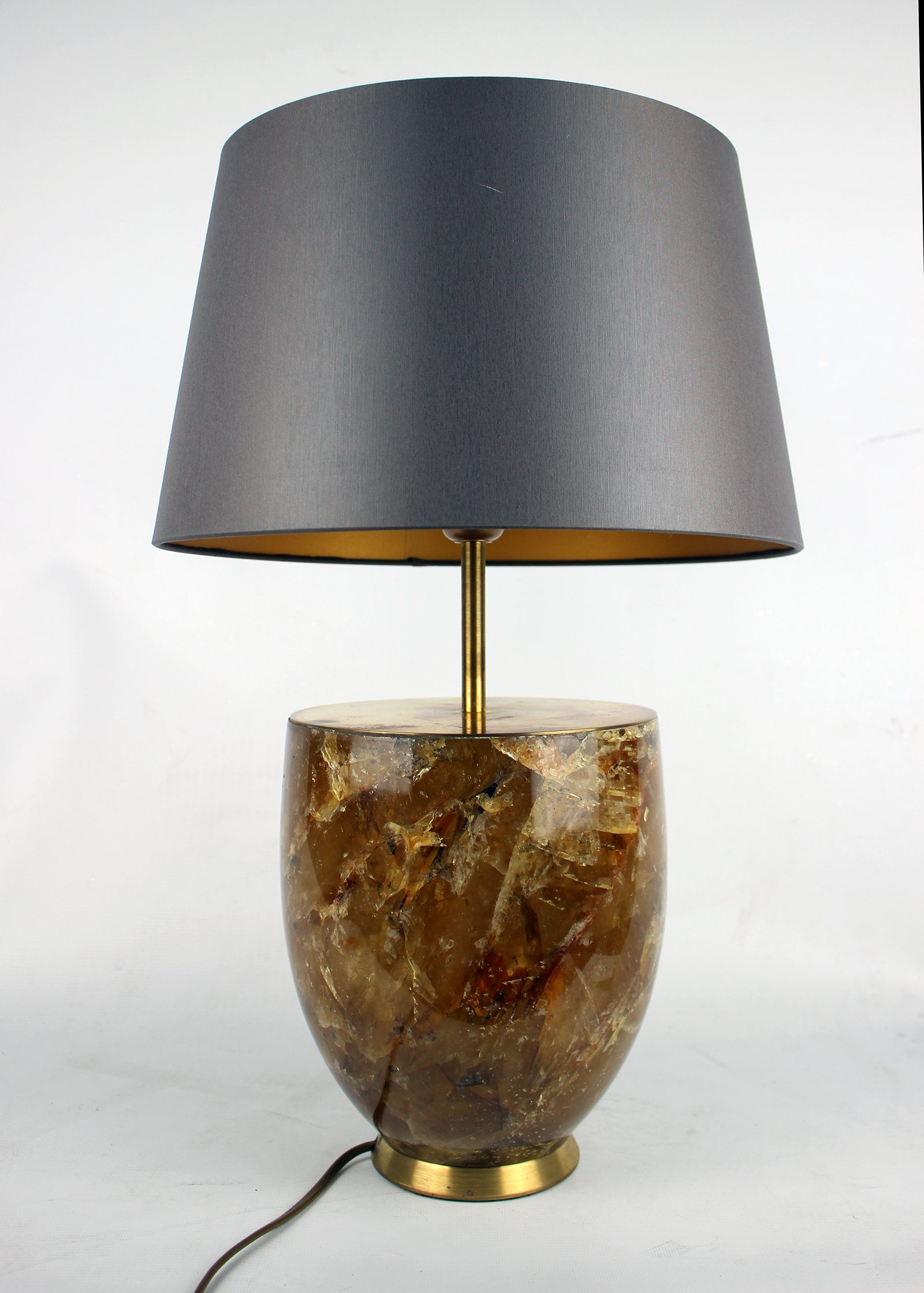 Signature Home Collection Tischleuchte Tischlampe Kristallnaturstein mit Lampenschirm klassisch, ohne Leuchtmittel, warmweiß, handgefertigt aus echtem Kristall Naturstein