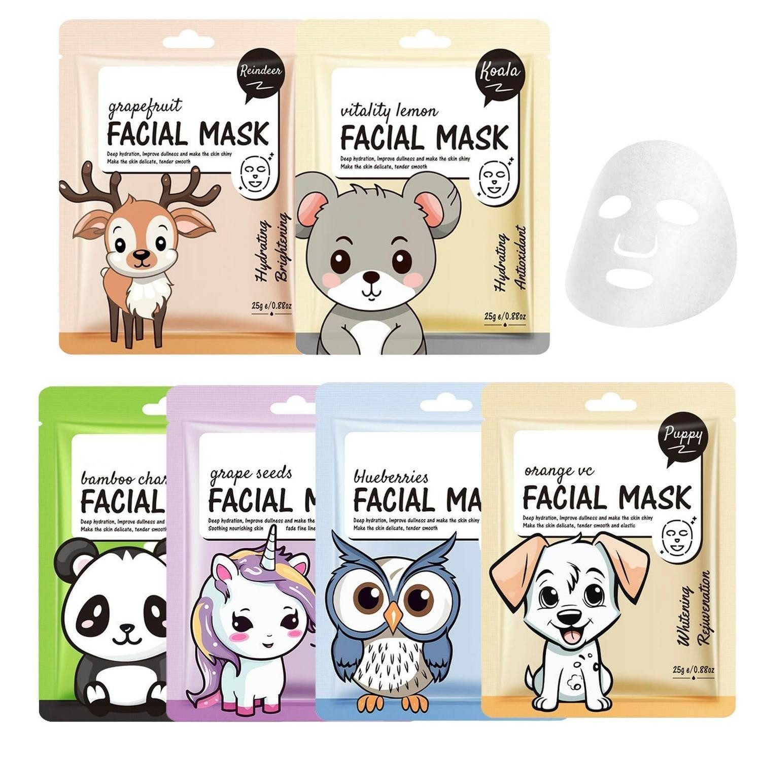 LuxusKollektion Gesichtsmasken-Set Tuchmasken Gesicht 6 Stk. Cartoon-Motiv