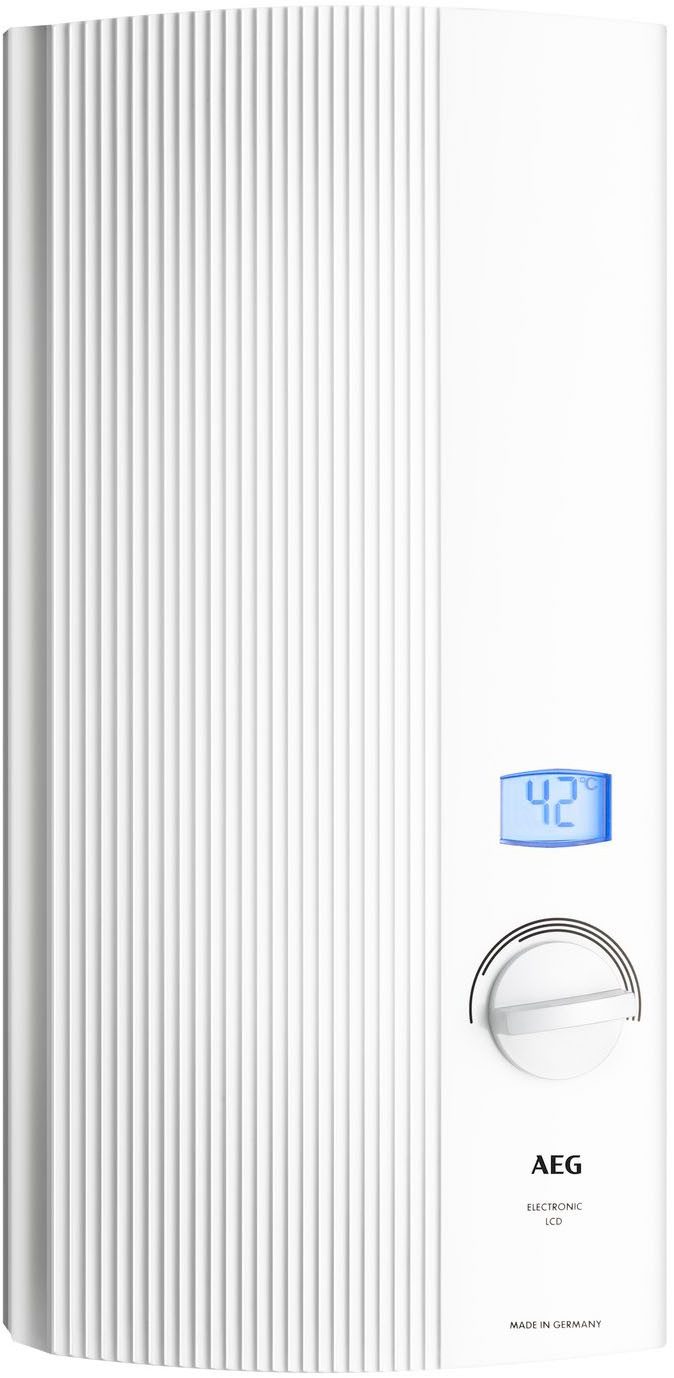 AEG Haustechnik Komfort-Durchlauferhitzer DDLE LCD 18 kW, gradgenaue Temperaturwahl, elektronisch, min. 30 °C, max. 60 °C, konstante Warmwassertemperatur mit LC-Display