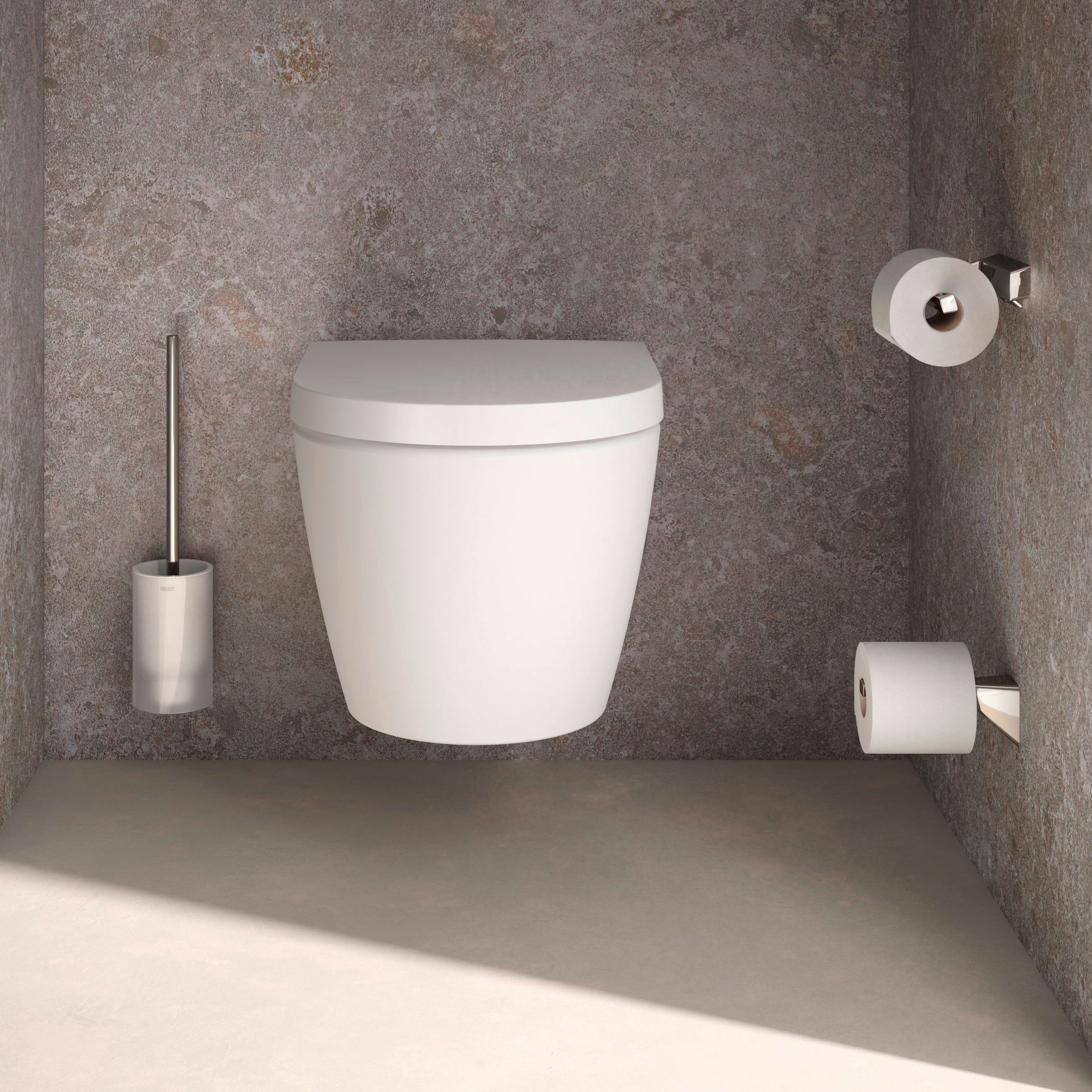 Keuco WC-Garnitur Rose aus Toilettenpapierhalter und WC-Bürstengarnitur, (Set), Metall verchromt, Made in Germany, zum Kleben oder Schrauben
