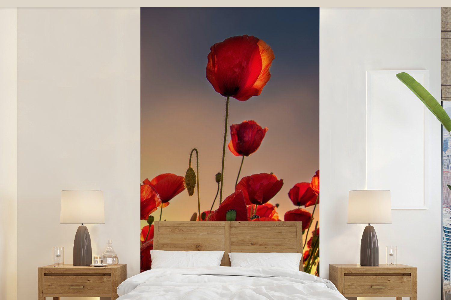 Himmel (2 MuchoWow Bunter Fototapete St), Schlafzimmer in Dänemark, über einem Fototapete Mohnblumenfeld für bedruckt, Wohnzimmer Matt, Küche, Vliestapete
