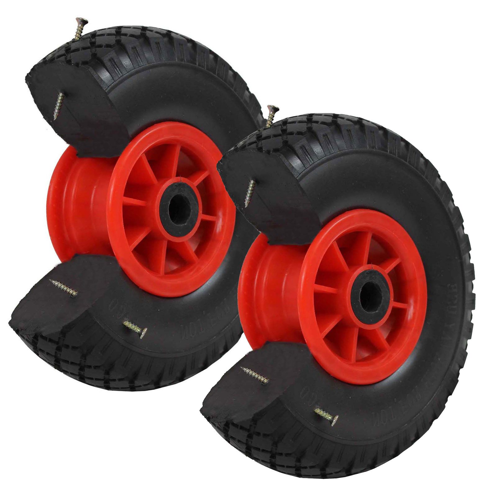 Sackkarren-Rad 2x Sackkarrenrad PU-Rad zentrierte Nabe rot Vollgummi Bollerwagen