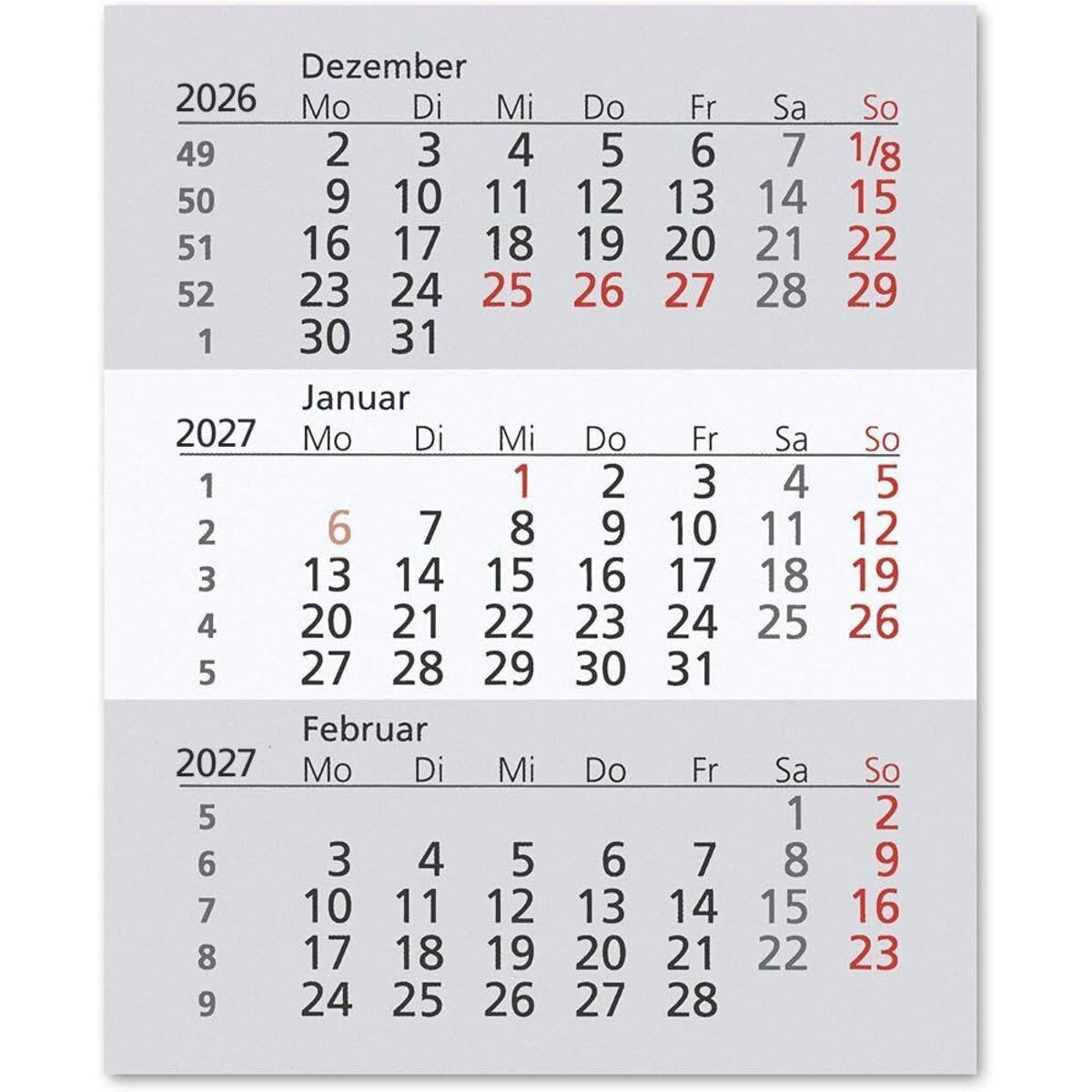GÜSS Kalender Schreibtischkalender Einlage für 3-Monatstischkalender 10,x13cm Kalendarium 2027