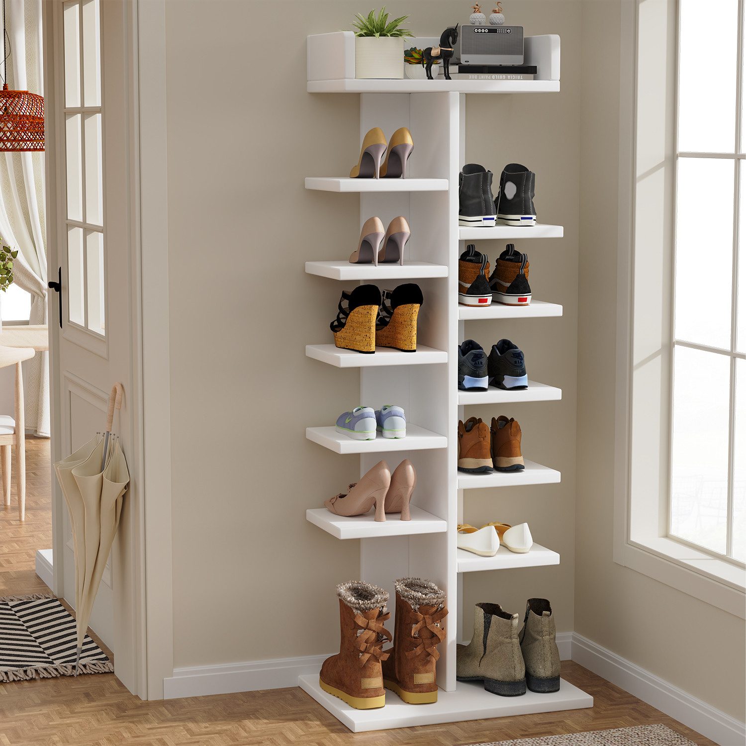 oyajia Schuhregal mit 12 Ebenen, Schuhregal schmal platzsparend, für Eingangsbereich