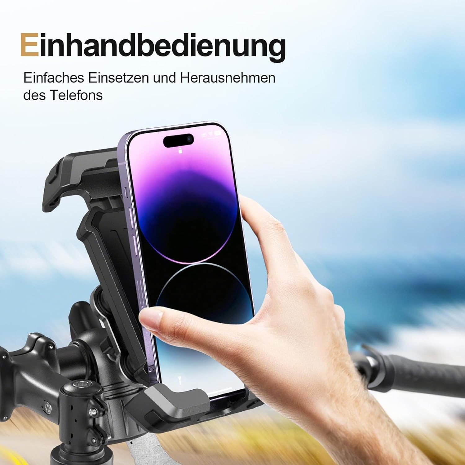 Refined Living Handy-Halterung Handyhalterung Fahrrad & Motorrad mit Stoßdämpfer, 360° Drehbar, (Universal, Smartphone-Halterung, handyhalter lenker, fahrrad handy halterung stoßdämpfer, handyhalterung e-scooter, smartphone halter fahrrad, für Smartphones von 4,7–7 Zoll – kompatibel mit iPhone, Samsung, u.v.m, Werkzeuglose Montage, Anti-Rutsch-Oberfläche, Seitentasten bleiben frei, Kameraschutz, 1-tlg., Stabile & stoßdämpfende Halterung, Sicher, Stabil, wetterfest, für Fahrrad, Mountainbike, Motorrad, E-Scooter,Kinderwagen,Traktor)