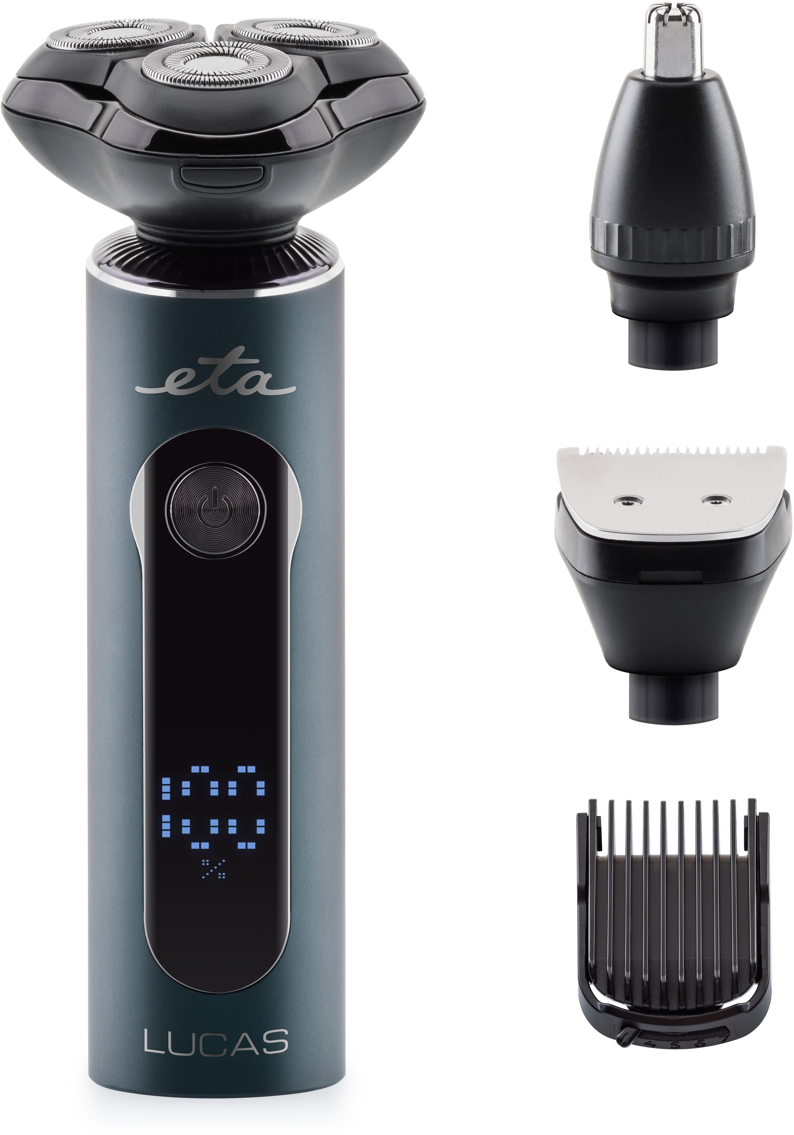 eta Multifunktionstrimmer ETA Herrenrasierer Lucas 3-in-1 mit USB-C & Präzisionstrimmer, 3-Kopf-Rasiersystem mit LED-Display & vielseitigem Zubeh