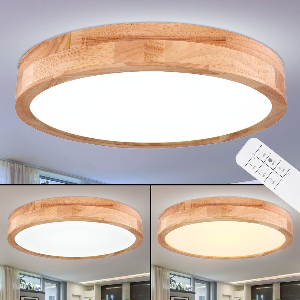 etc-shop LED Deckenleuchte, LED Decken Leuchte dimmbar Holz Optik  Tageslicht Lampe
