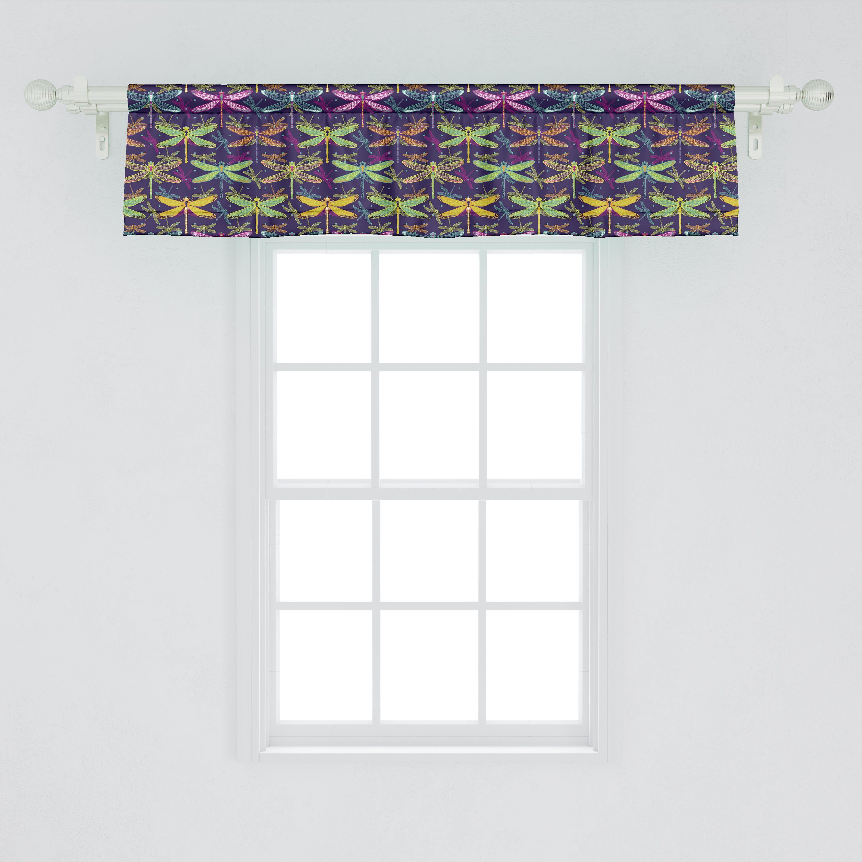 Scheibengardine Vorhang Volant Küche Abakuhaus, Libelle Dekor Frühlings-Insekten Schlafzimmer mit für Stangentasche, Microfaser, Bunte