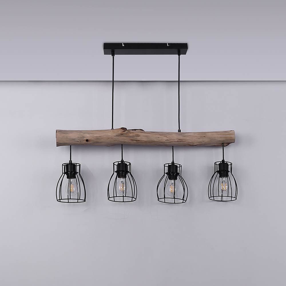 GLOBO LIGHTING Hängeleuchte, Leuchtmittel nicht inklusive, Design Decken Hänge Leuchte Holz Balken Pendel Spot Ess Zimmer