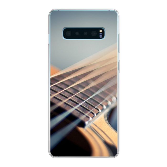 MuchoWow Handyhülle Nahaufnahme der Saiten einer akustischen Gitarre Phone Case Handyhülle Samsung Galaxy S10+ Silikon Schutzhülle FN11413