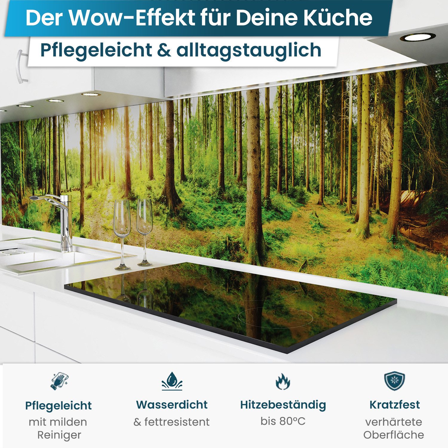 danario Küchenrückwand Folie selbstklebend - Matt - Spritzschutz Küche - versteift & robust