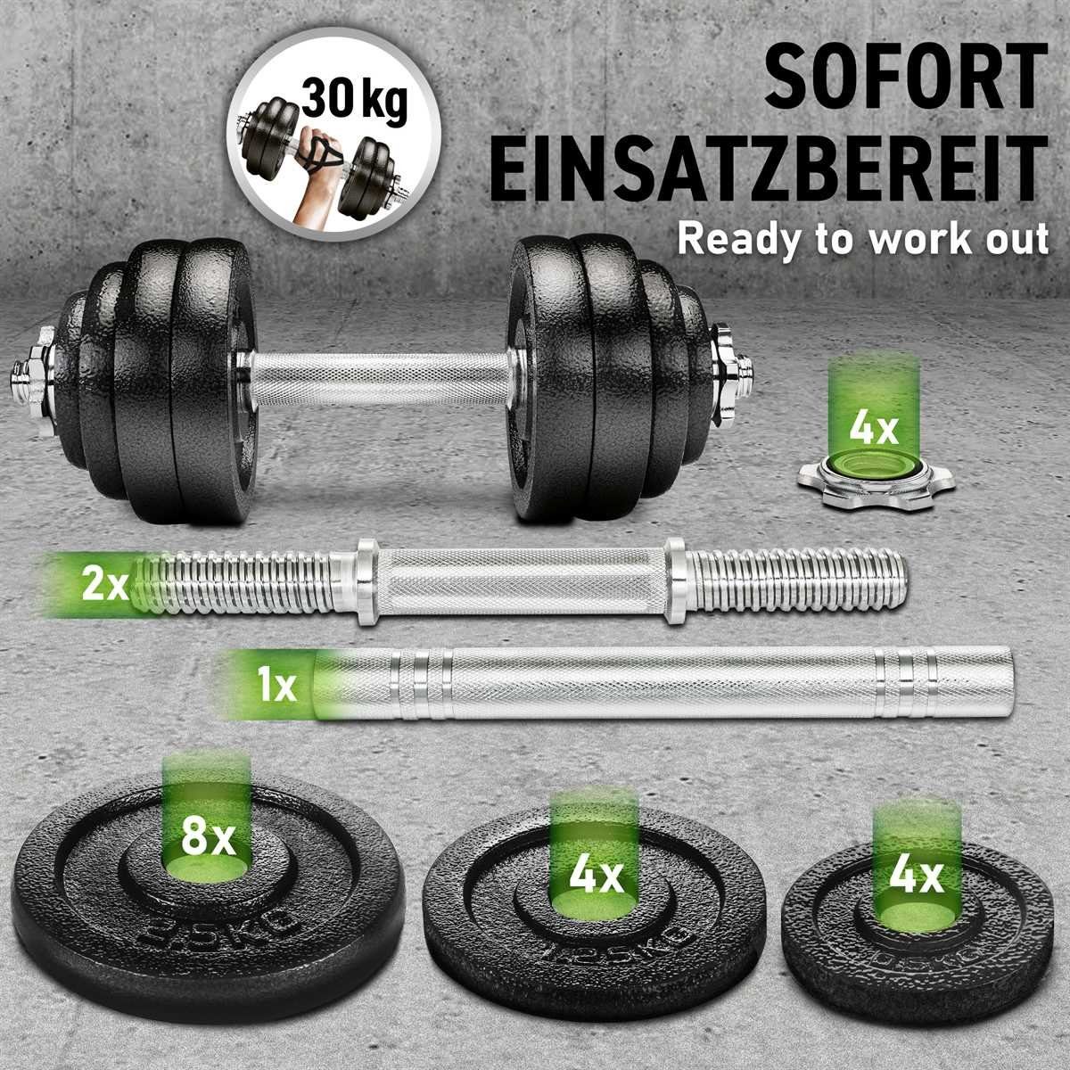 RE:SPORT Hantel-Set, 2 in 1 Hanteln 30 Hantelset verstellbar kg Schwarz Gusseisen - Set