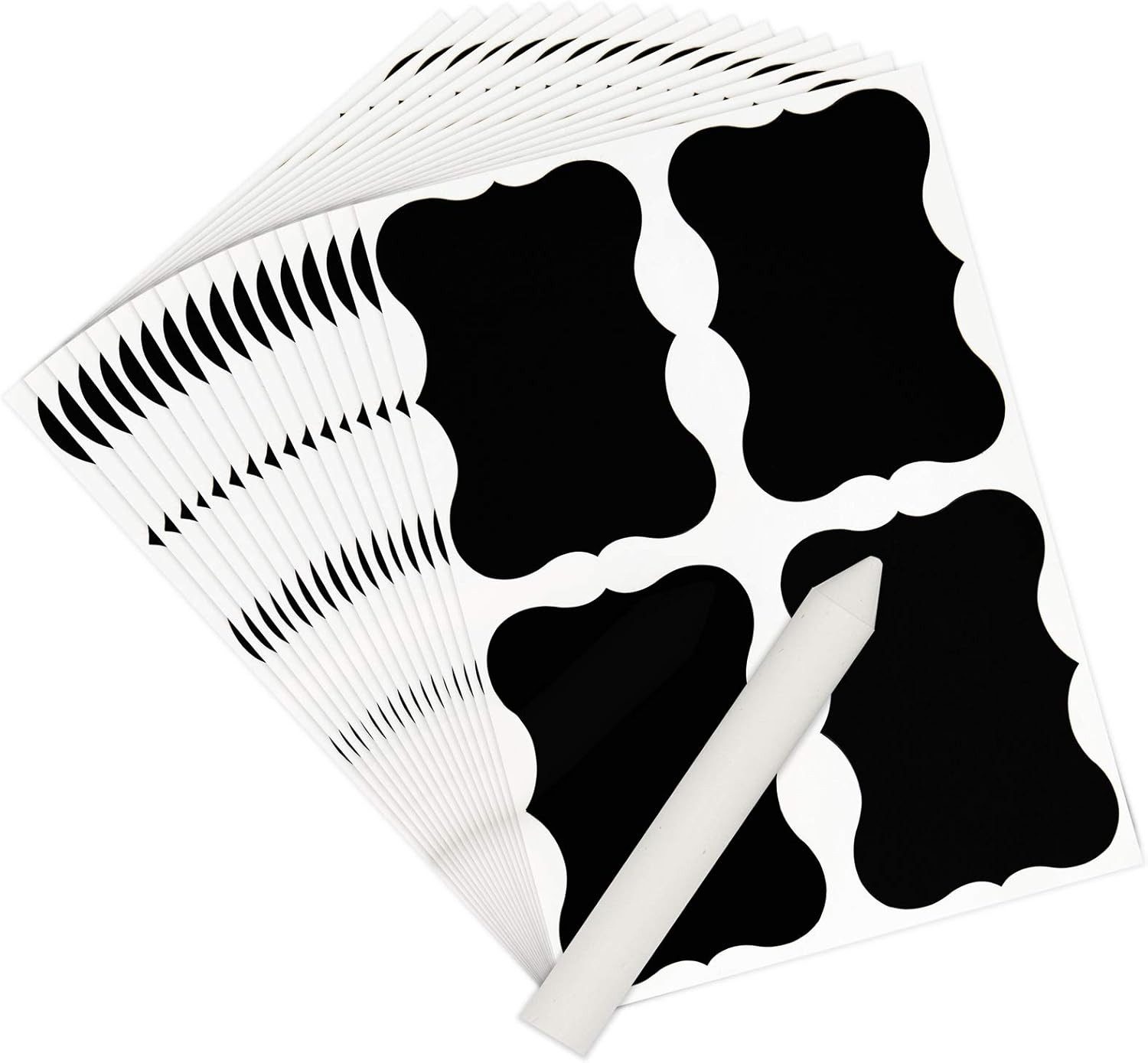 Sticker Set von 160 Tafeletiketten Tafel-Aufkleber mit Stift + Weiße Kreide