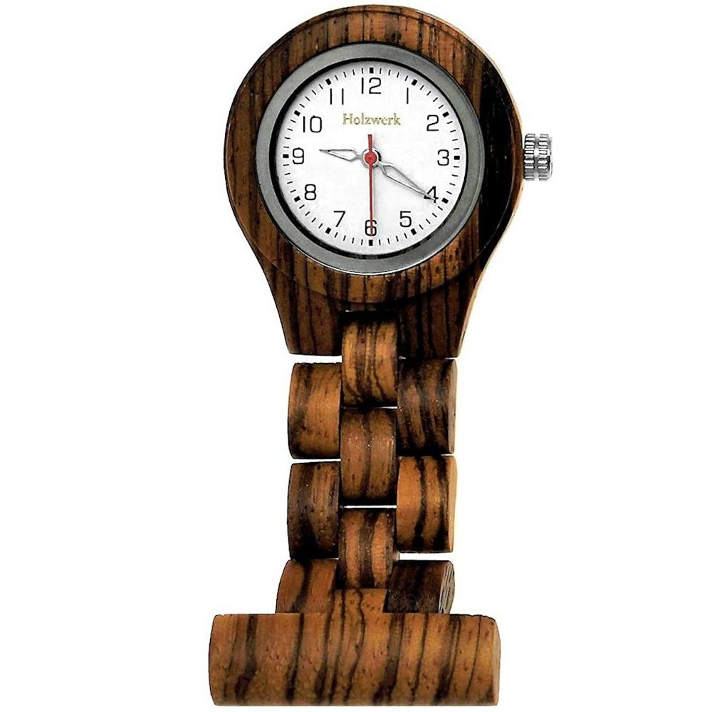 aus Holz in Holzwerk Uhr RHEINAU Walnuss weiß Krankenpflegeuhr braun, Schwestern