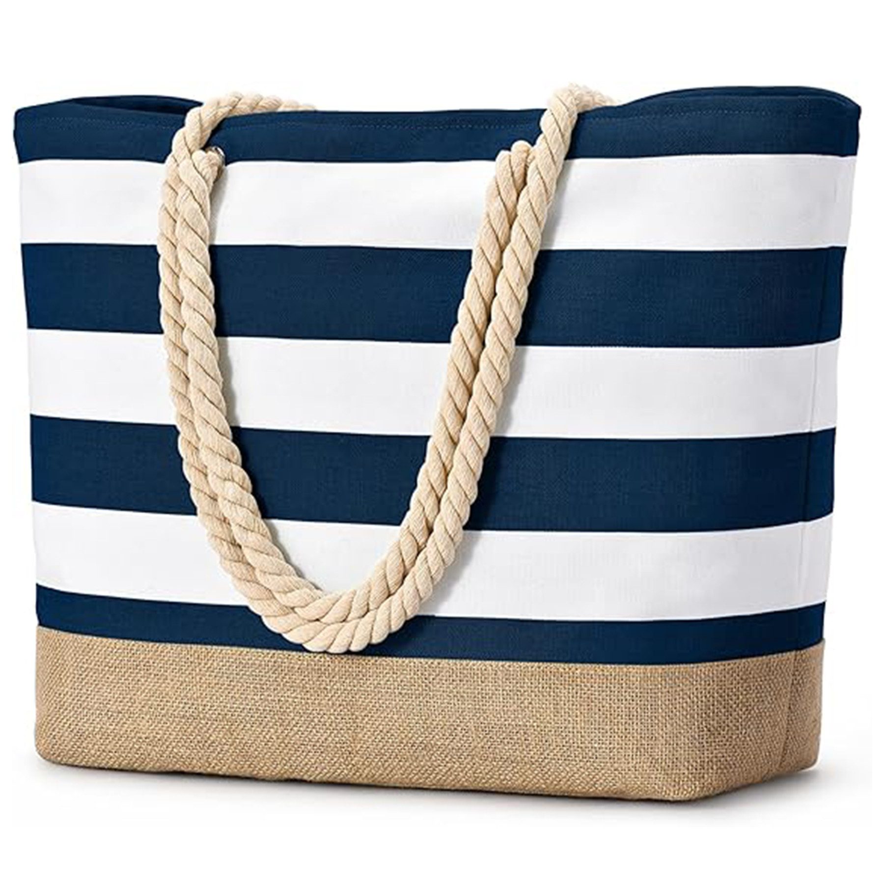 Mutig Strandtasche Strandtasche, XXL Familie Shopper Tasche (Badetasche Streifen, Groß Schwimmtasche mit Reißverschluss, Faltbar Umhängetasche Tragetasche Shopping Bag Reisetasche), für Strand, Einkaufen, Reisen Pool Fitnessstudio