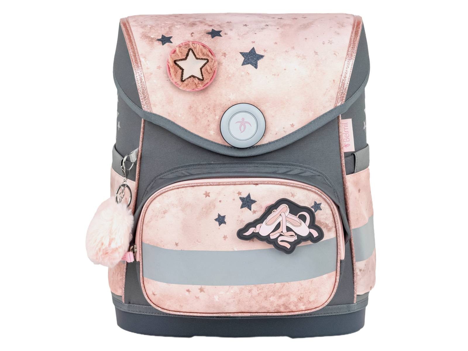 Belmil Schulranzen "Compact mit Patch" 2026 mit Magnetschloss 1. Klasse neue Designs (4-tlg), 19 Liter Volumen, Einschulung, Grundschule, Balett, für Mädchen