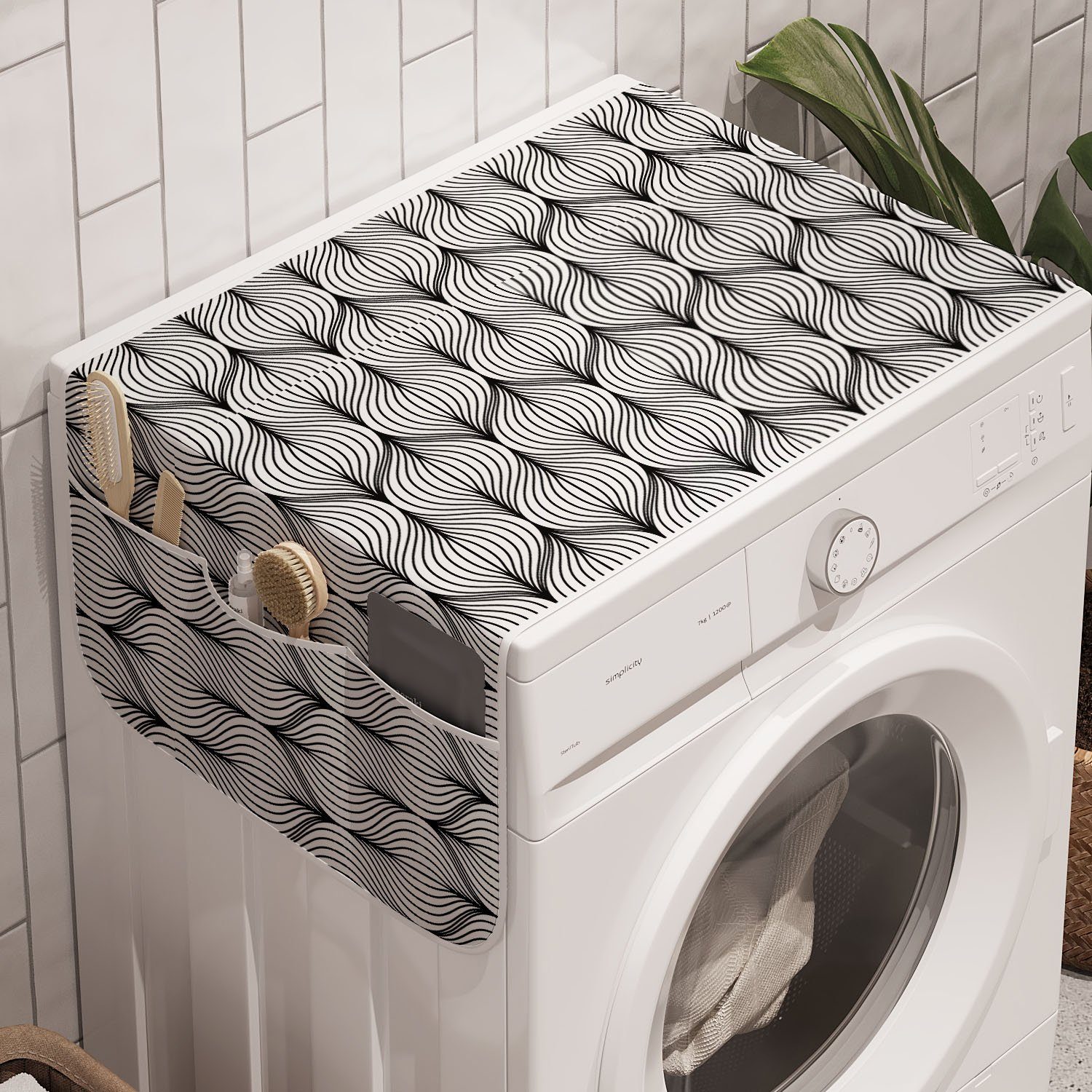 Abakuhaus Badorganizer gewellte Waschmaschine Abstrakte Anti-Rutsch-Stoffabdeckung für Linien Fliese Trockner, und Geometrisch