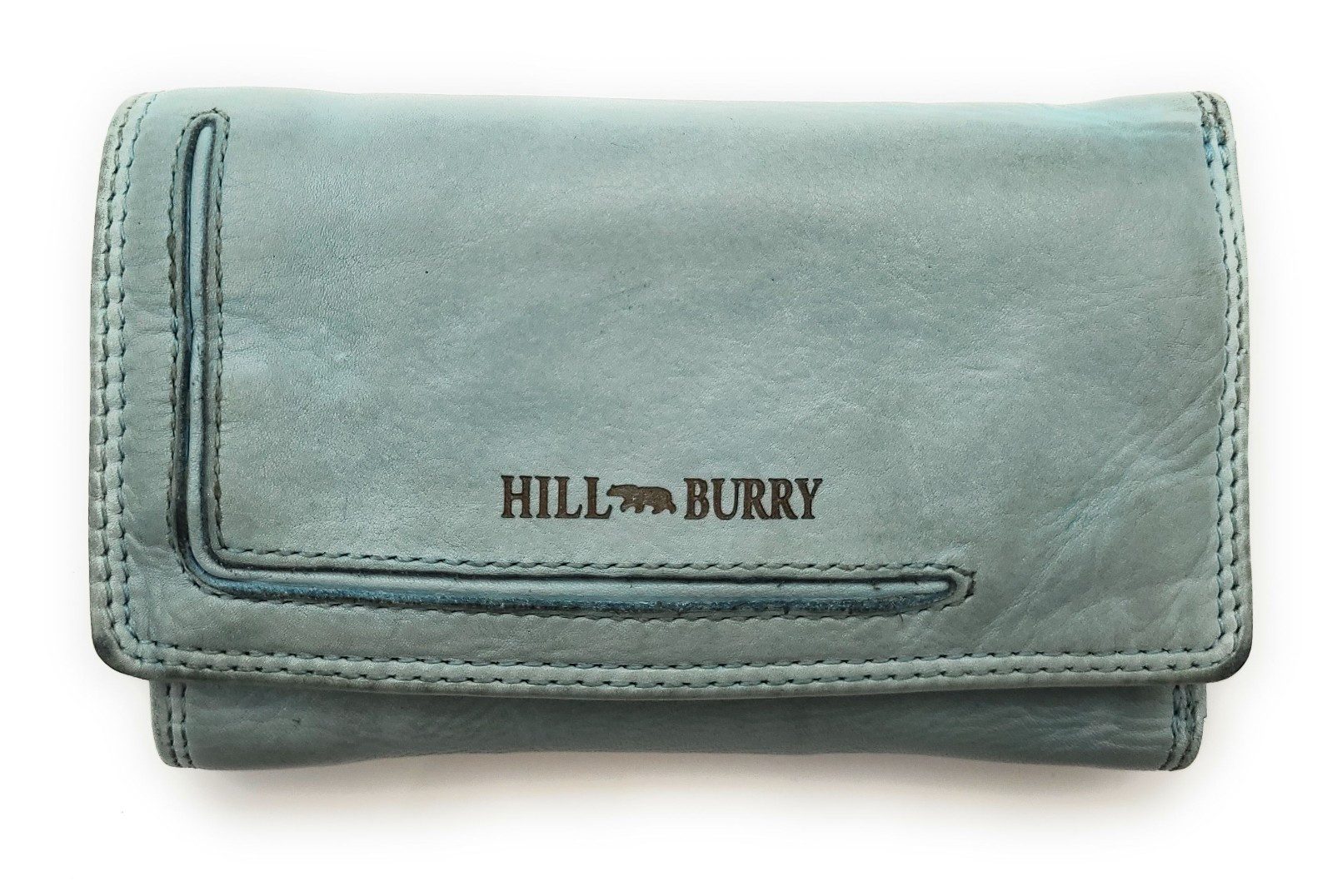 Hill Burry Geldbörse echt Leder Damen Portemonnaie mit RFID Schutz, Handschmeichler aus gewaschenem Rindleder, Farbe hellblau
