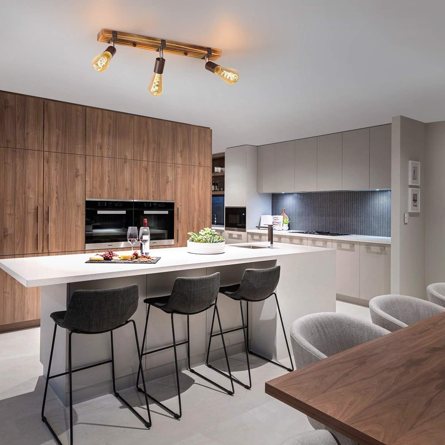 Nettlife Deckenstrahler Holz Wohnzimmer 3 flammig günstig online kaufen