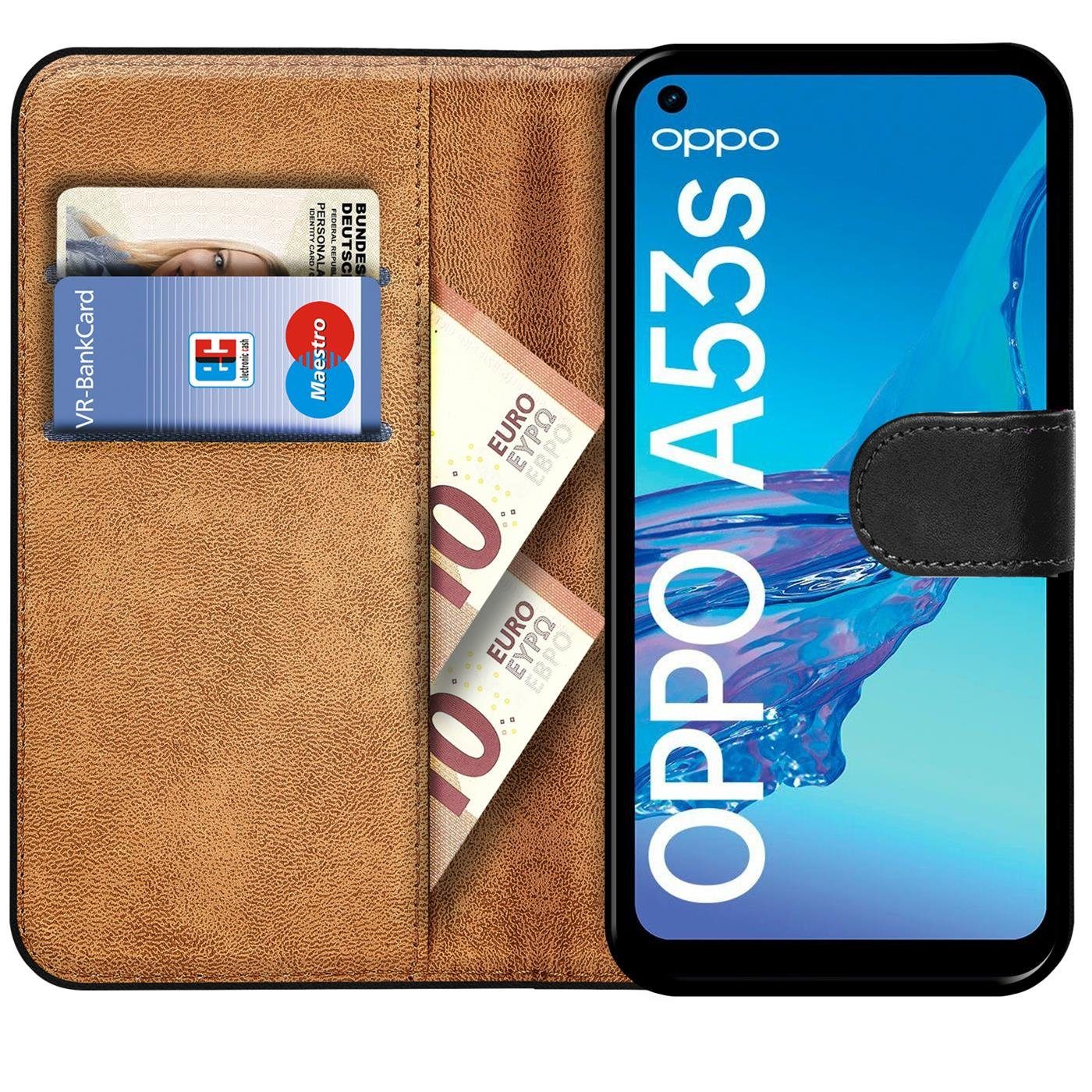 CoolGadget Handyhülle Wallet Klapp Tasche Book Case für Oppo A53 / A53S 6,5 Zoll, Hülle Klapphülle Flip Cover Etui Schutzhülle