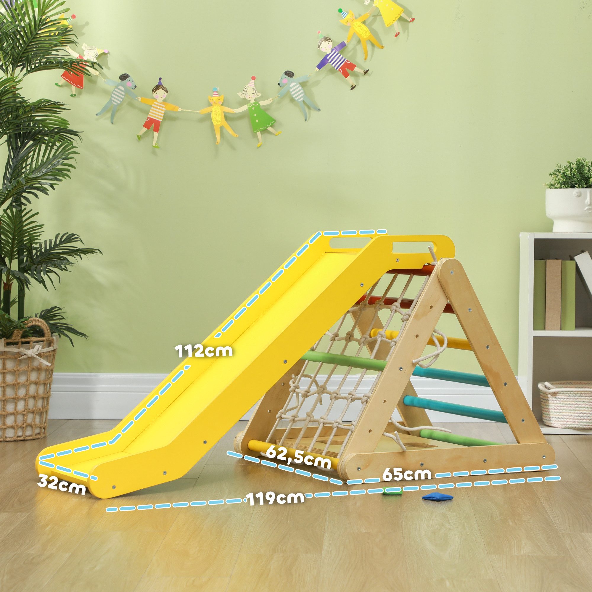 AIYAPLAY Klettergerüst 4 in 1 Set mit Rutsche, aus Holz, (Kletterspielzeug, 2-St., Kletterdreieck zum Rutschen und Klettern), für Kinder 1,5-4 Jahre, Indoor, Mehrfarbig