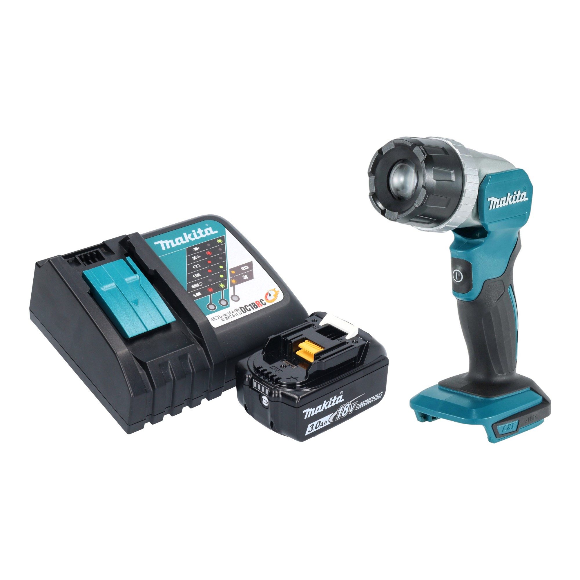 Makita Baustrahler DML 808 RF1 Akku Handstrahler 14,4 / 18 V 190 lm LED + 1x Akku 3,0 Ah