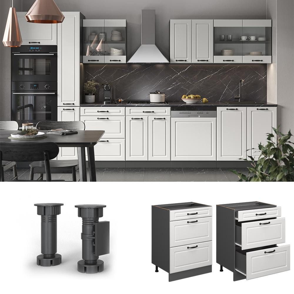 Vicco Unterschrank R-Line Weiß Landhaus/Anthrazit 60cm mit Schubladen ohne Arbeitsplatte (1-St) – Bild 3 von 5