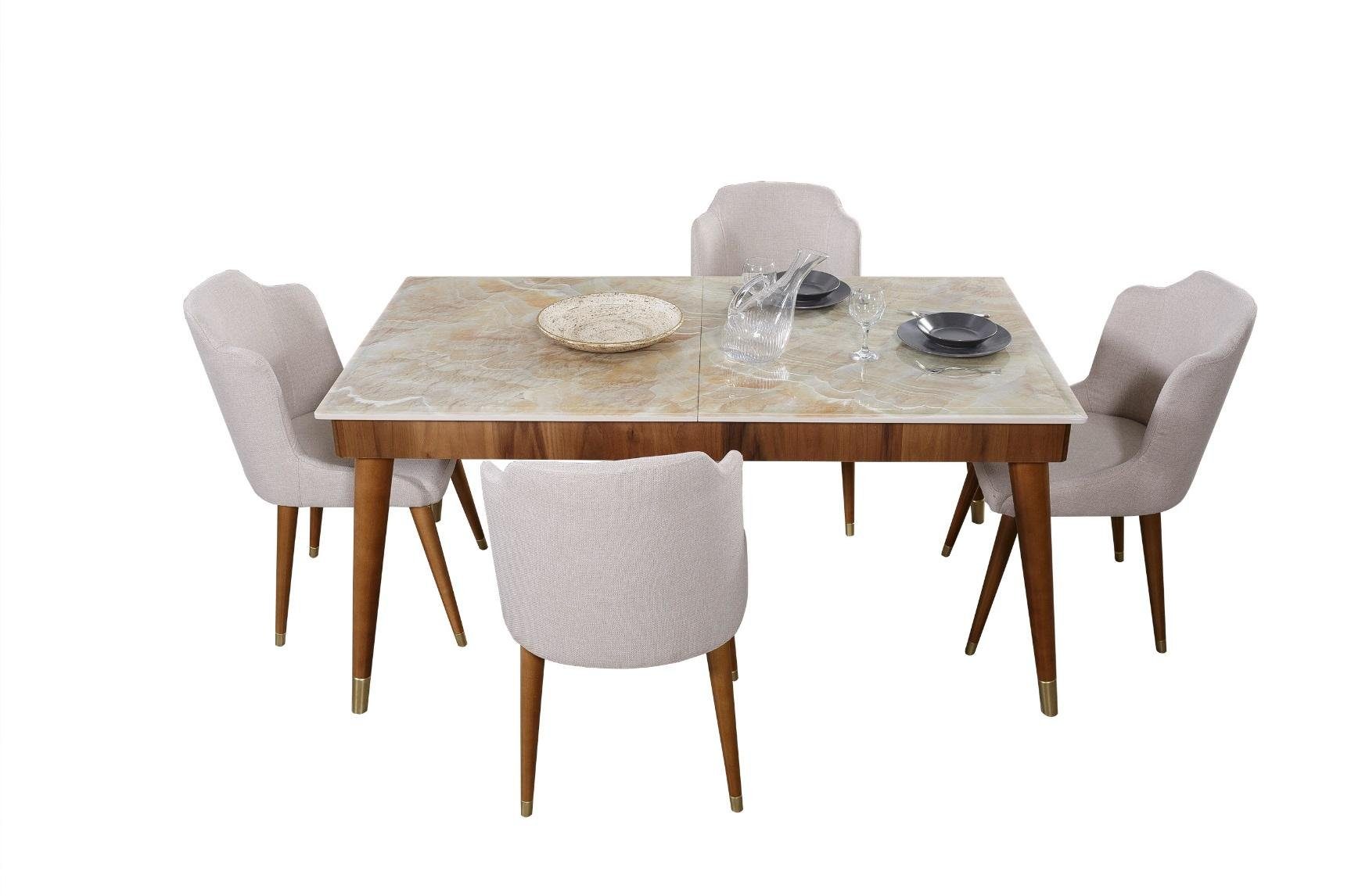 JVmoebel Esszimmer-Set, Esszimmer Holz Tische Essgruppe Set Stuhl Gruppe Neu Tisch 4x Design