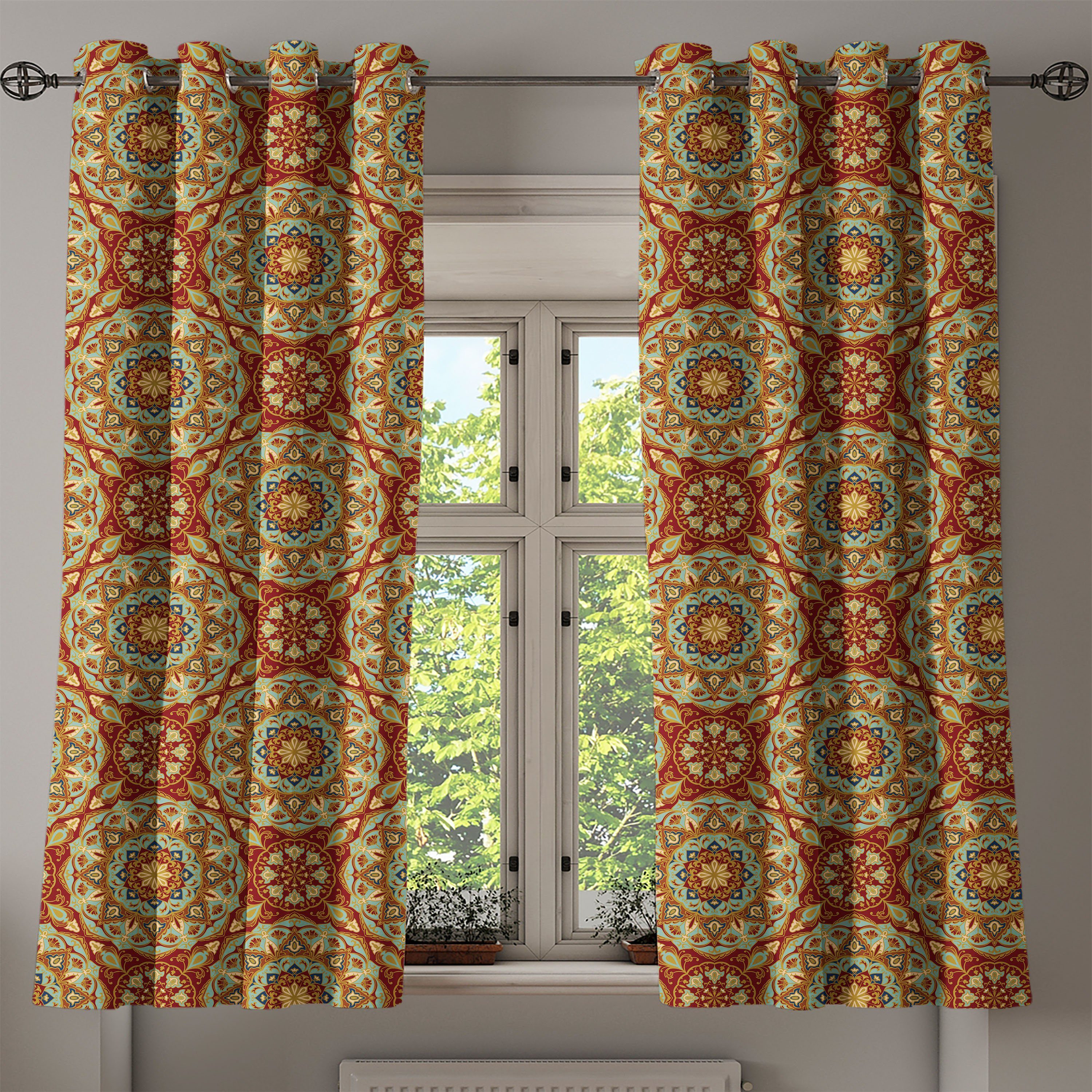 Gardine Dekorative 2-Panel-Fenstervorhänge Mittelalterliches Mosaik-Entwurf für Schlafzimmer Abakuhaus, Mandala Wohnzimmer