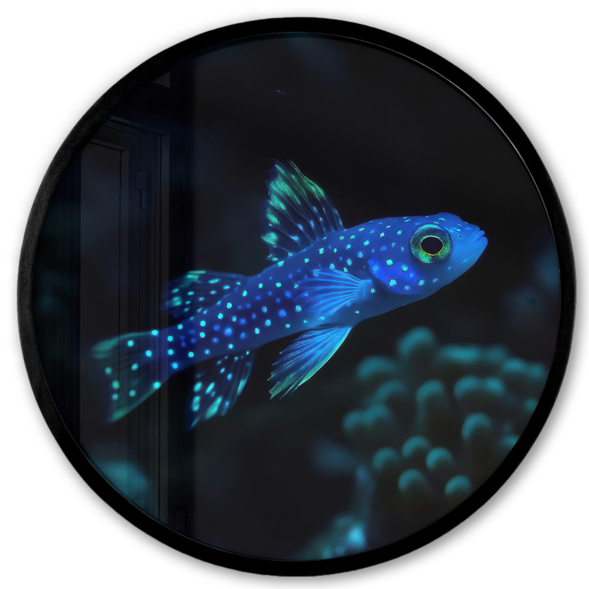 MuchoWow Poster Rund - Fische - Punkte - Koralle - Blau, (1 St), Runde Wandbilder, Deko für Wohnzimmer und Schlafzimmer, 40x40 cm