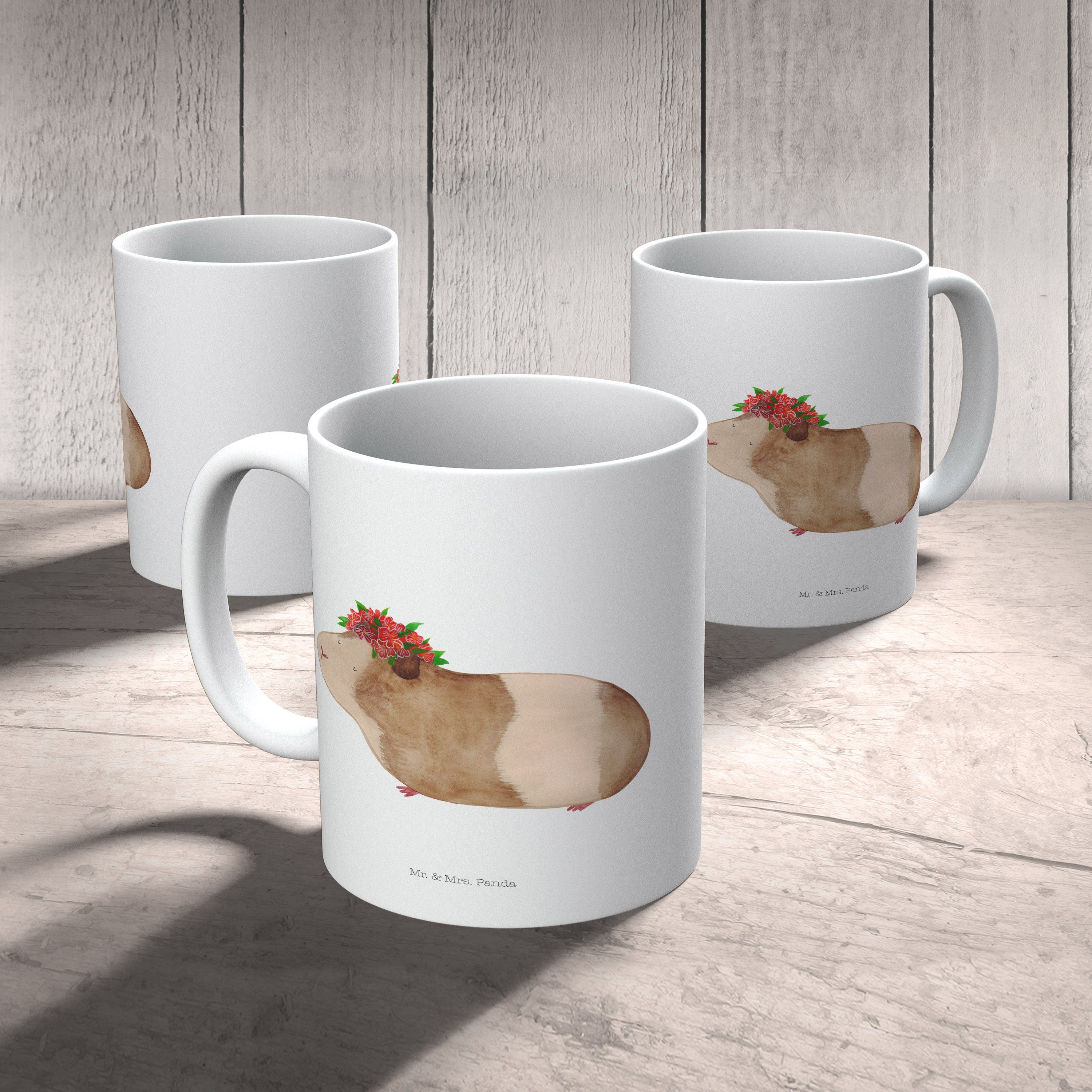 Teebecher, Mrs. Panda & Weiß Meerschweinchen weise Tasse - Geschenk, Keramik - Mr. Tas, Keramiktasse,