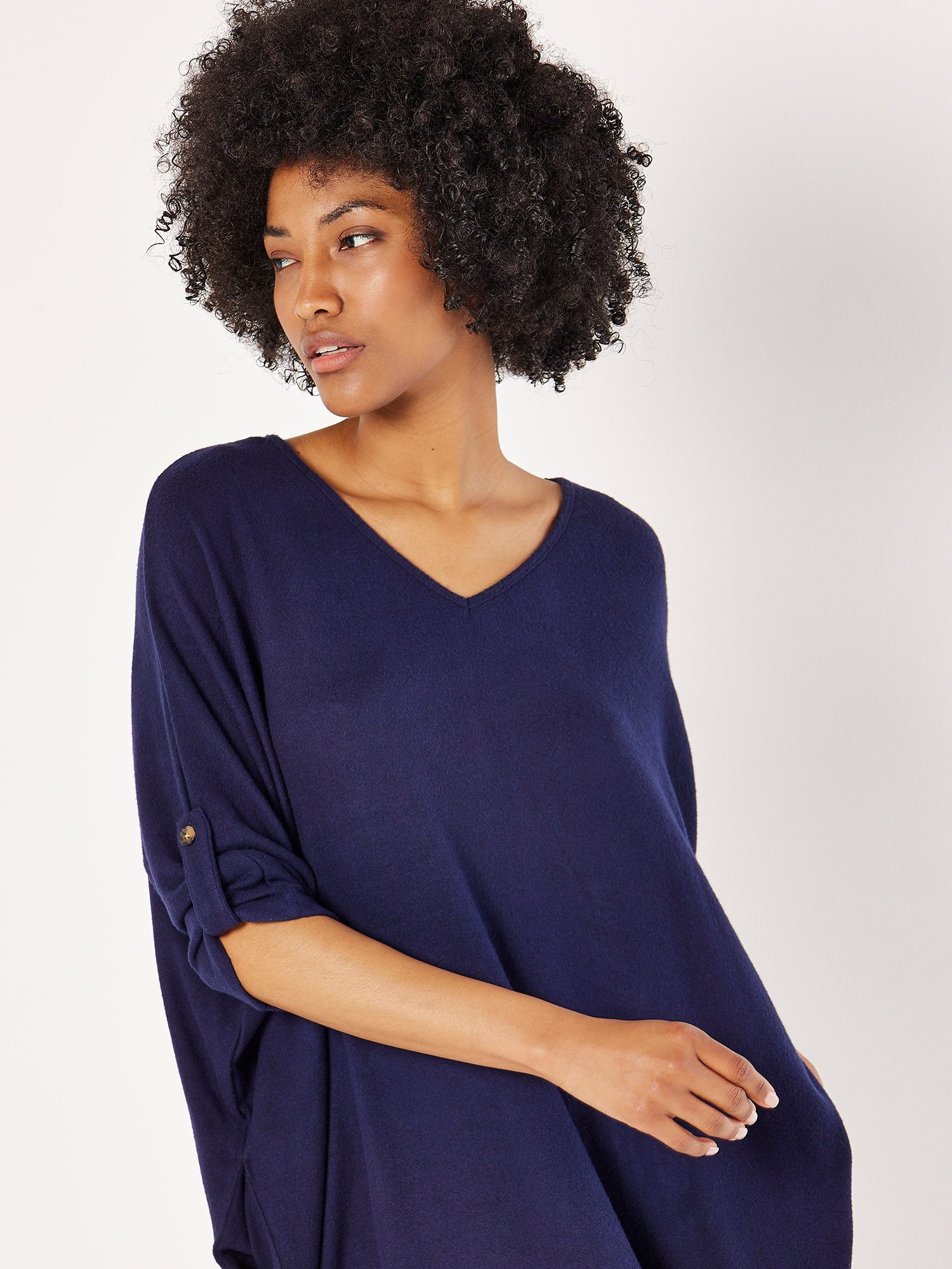 Apricot Strickkleid Cocoon-Schnitt, mit Krempelärmeln günstig online kaufen