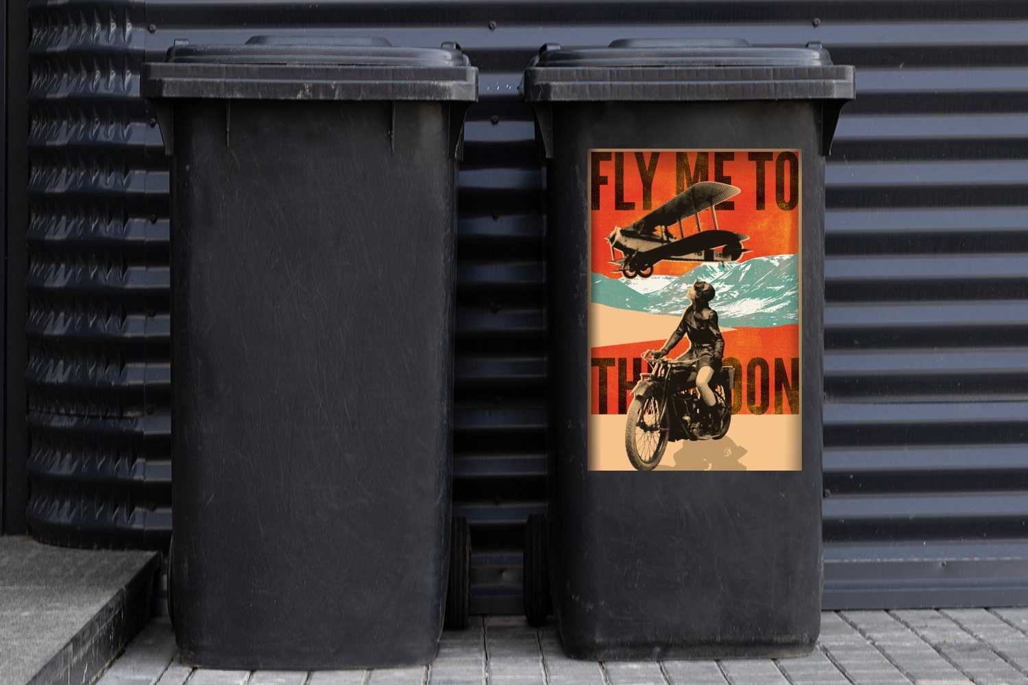 St), - Container, Abfalbehälter Flugzeug Mülltonne, Sticker, Vintage Mülleimer-aufkleber, Zitat Motor MuchoWow (1 - - Wandsticker