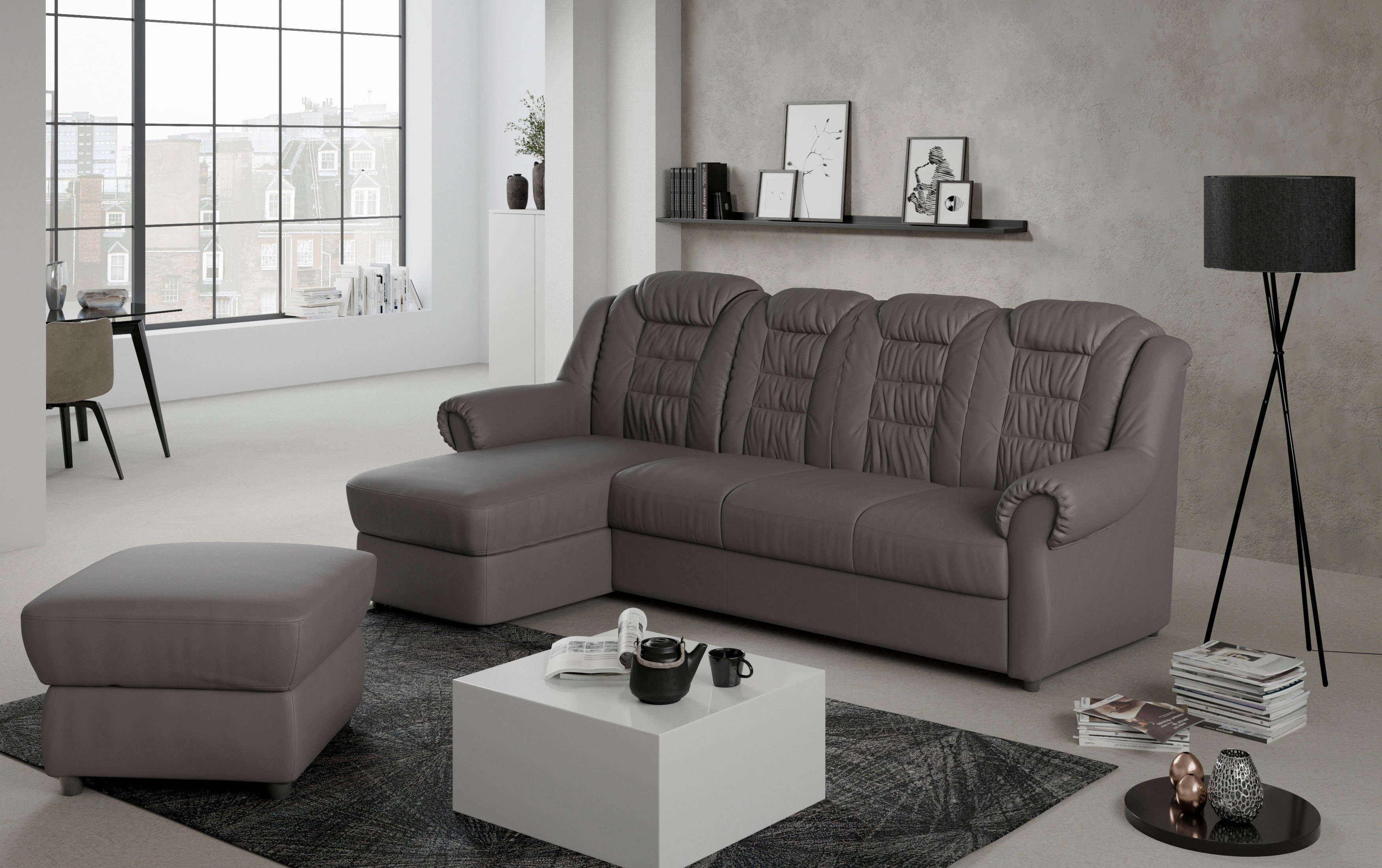 Home affaire Ecksofa Boston L-Form, mit hoher Rückenlehne, wahlweise mit Bettfunktion