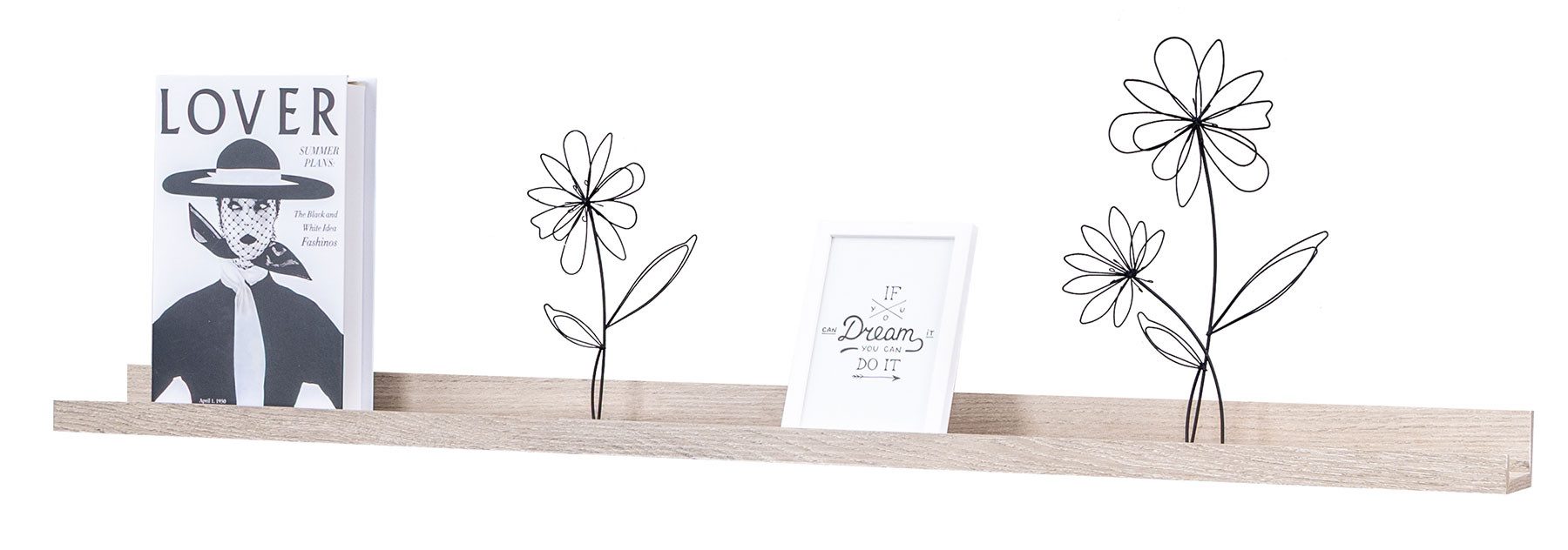 Levandeo® Bilderleiste, Bilderleiste Eiche Gekälkt L110cm MDF Holz Wandregal Schmal Wanddeko