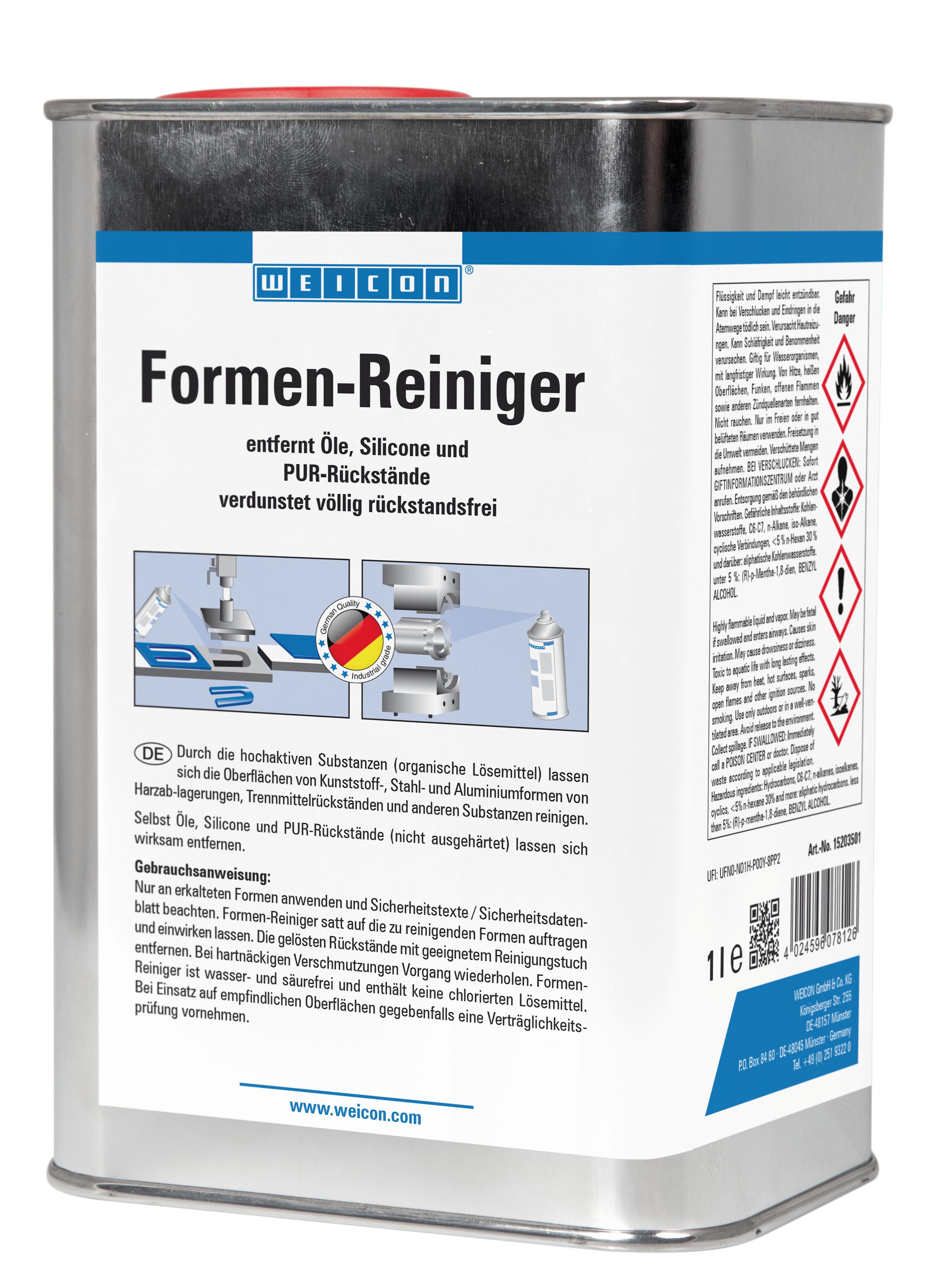 WEICON Formenreiniger, Spezialreiniger für Wachs, Silikone und Öle, farblos Flüssigreiniger (Rückstandsfrei verdunstend)