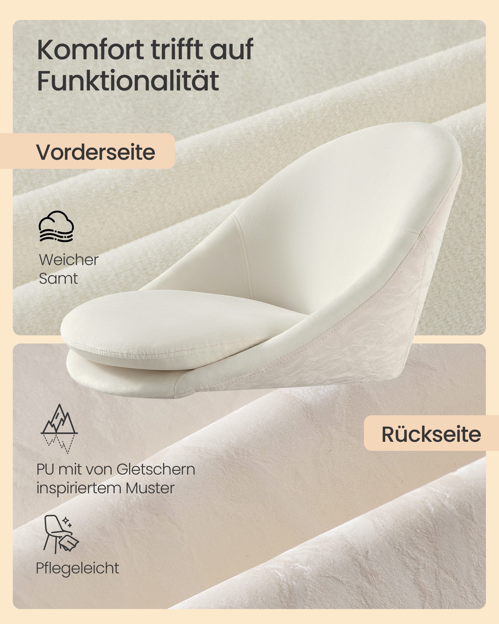 SONGMICS Bürostuhl (1 St), Schminkstuhl mit Samt-Vorderseite, Schreibtischstuhl, höhenverstellbar